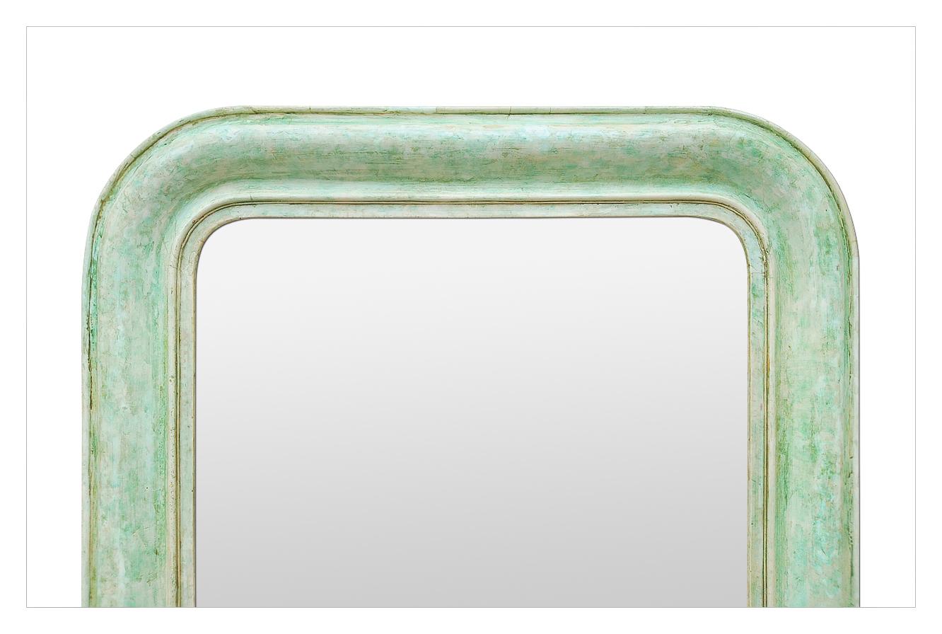 Patinated Louis-Philippe Style Mirror, Green Colors, circa 1925 For Sale