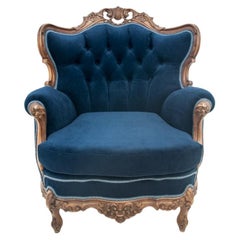 Louis Philippe Style Navy Blue Armchair, France, 1900s