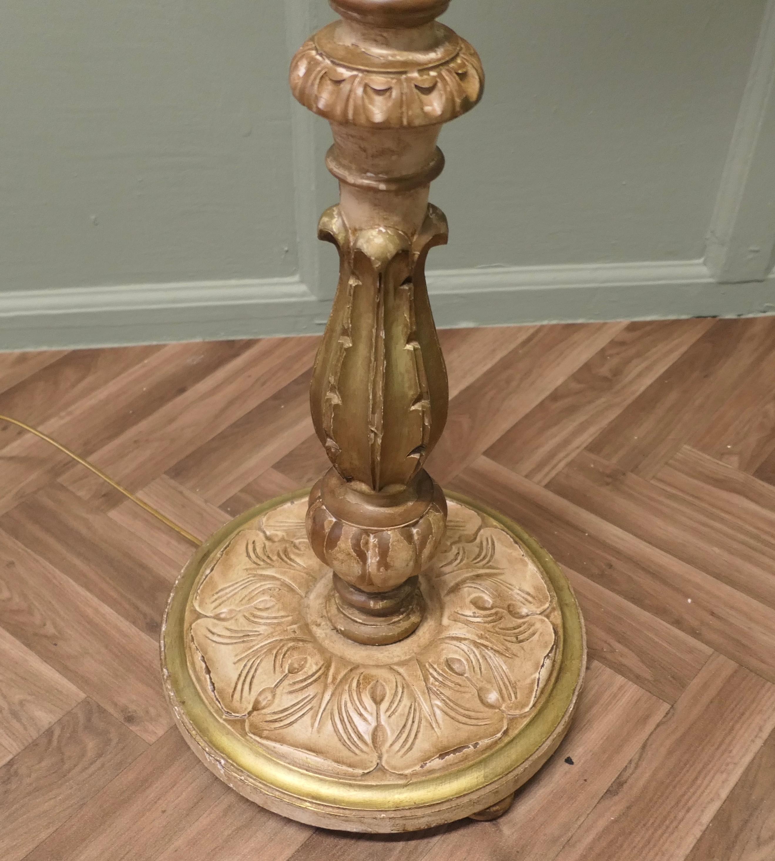 Pine Louis Philippe style Painted and Gilt  Floor Lamp, Standard Lamp For Sale