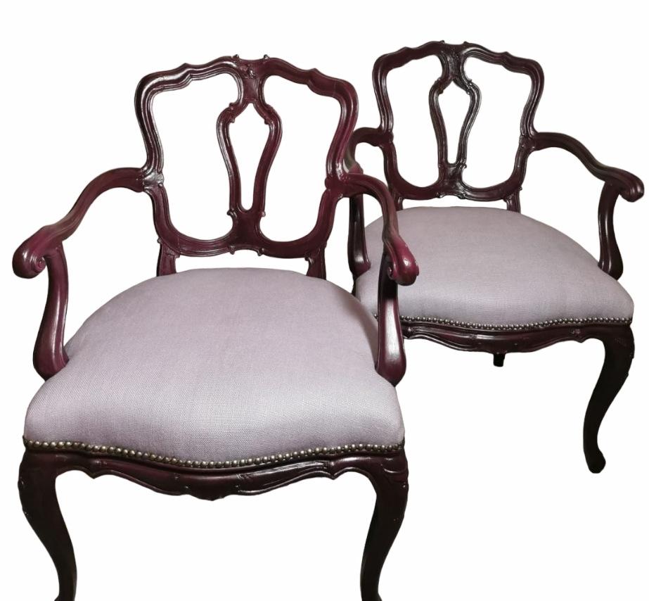 Lacquered Louis Philippe Style Pair Of Chairs With Italian Armrests Model King For Sale