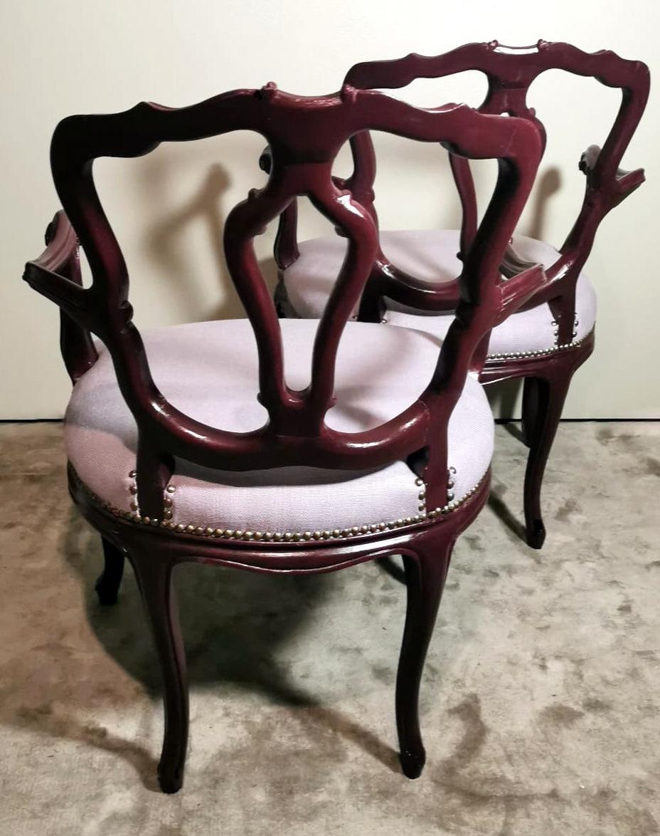 19th Century Louis Philippe Style Pair Of Chairs With Italian Armrests Model King For Sale