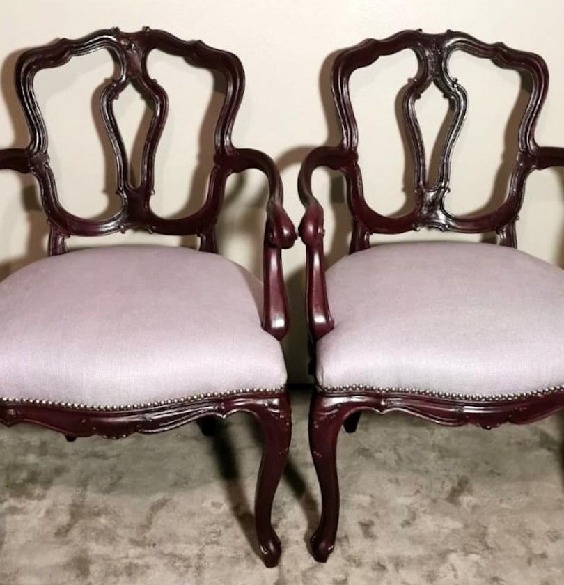 Linen Louis Philippe Style Pair Of Chairs With Italian Armrests Model King For Sale