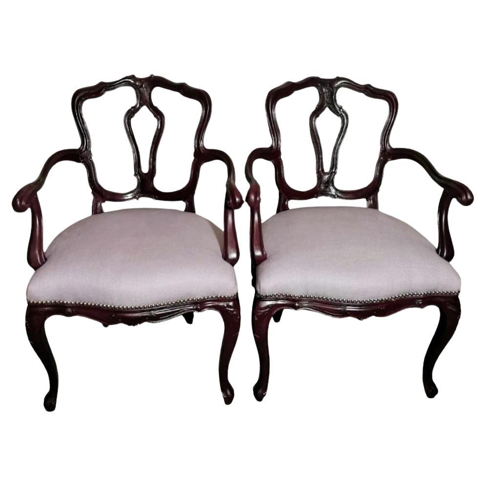Louis Philippe Style Pair Of Chairs With Italian Armrests Model King For Sale