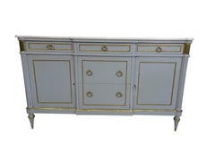 Mobile/Buffet dipinto di blu grigio in stile Louis Philippe con piano in marmo bianco