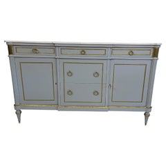 Louis Philippe Style Grey Blue Painted Cabinet/Buffet with White Marble Top