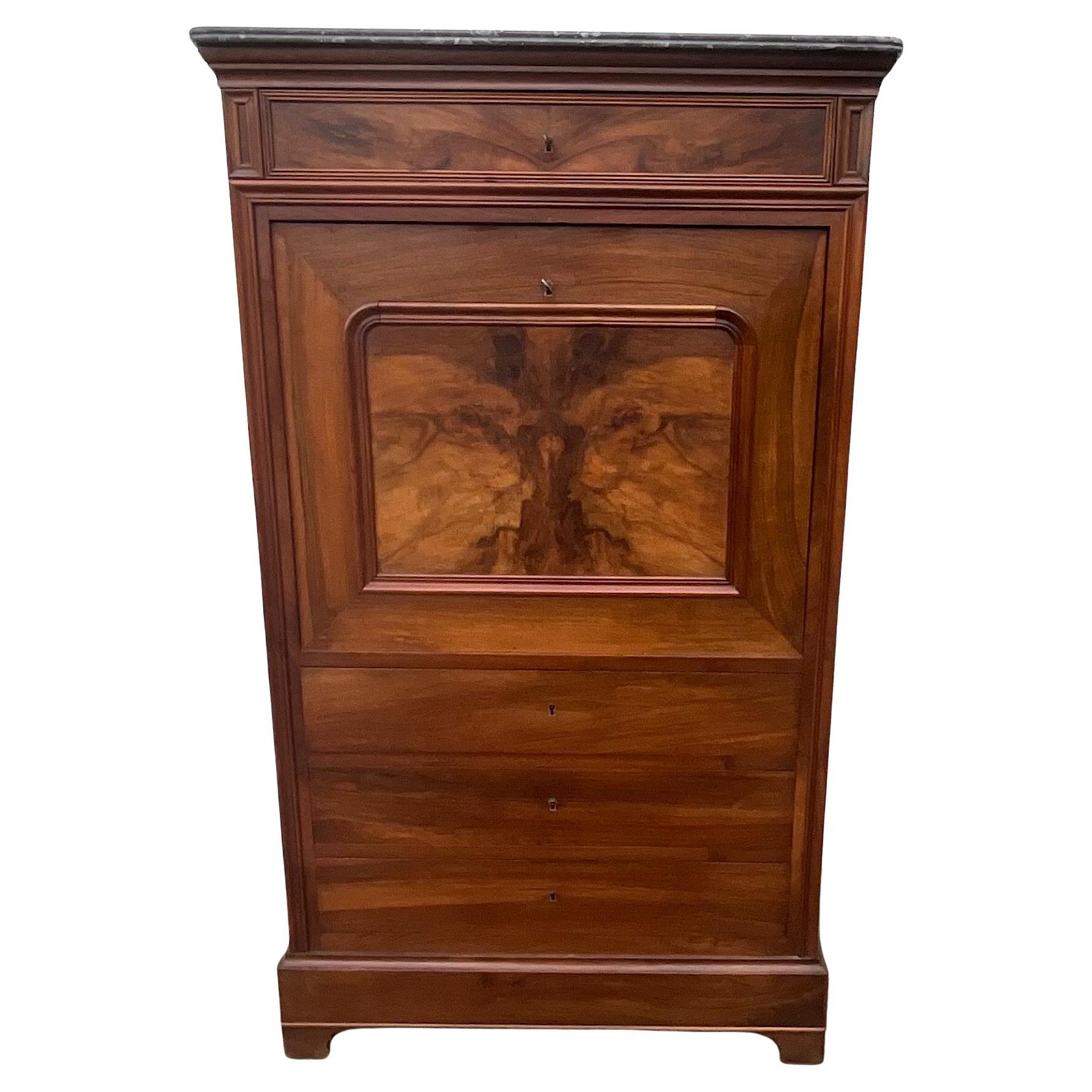 Louis-philippe Style Secretary In Burl Walnut – Late 19th Century