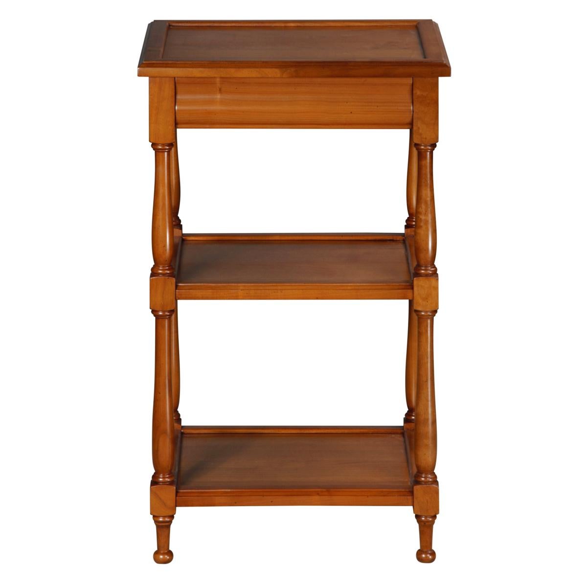 French Louis Philippe Style Serving Table in Solid Cherry Wood, 1 Drawer and 2 Shelves For Sale