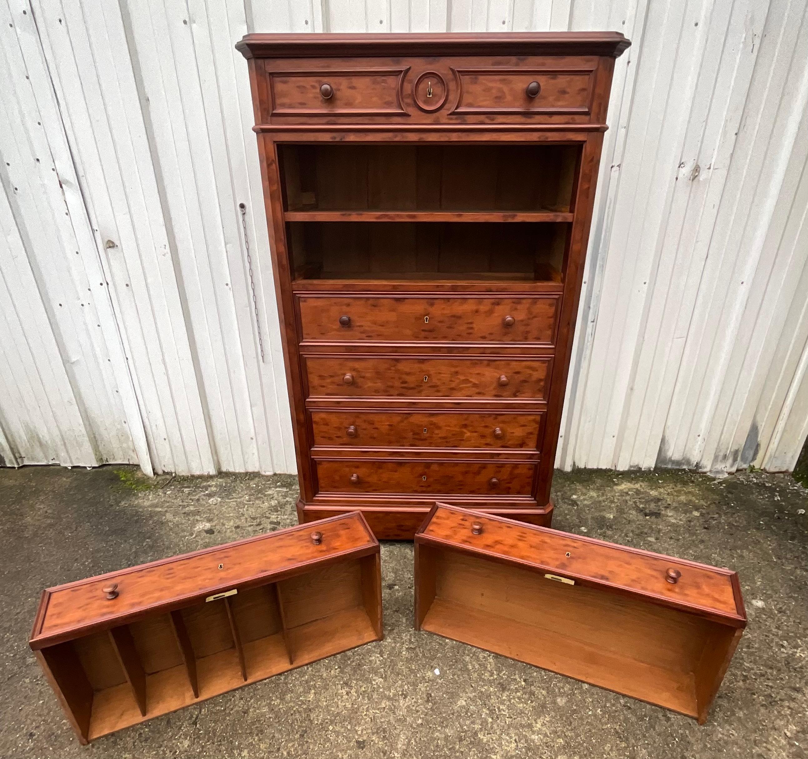 Louis Philippe Style Speckled Mahogany Weekly Chest, Late 19th Century 10