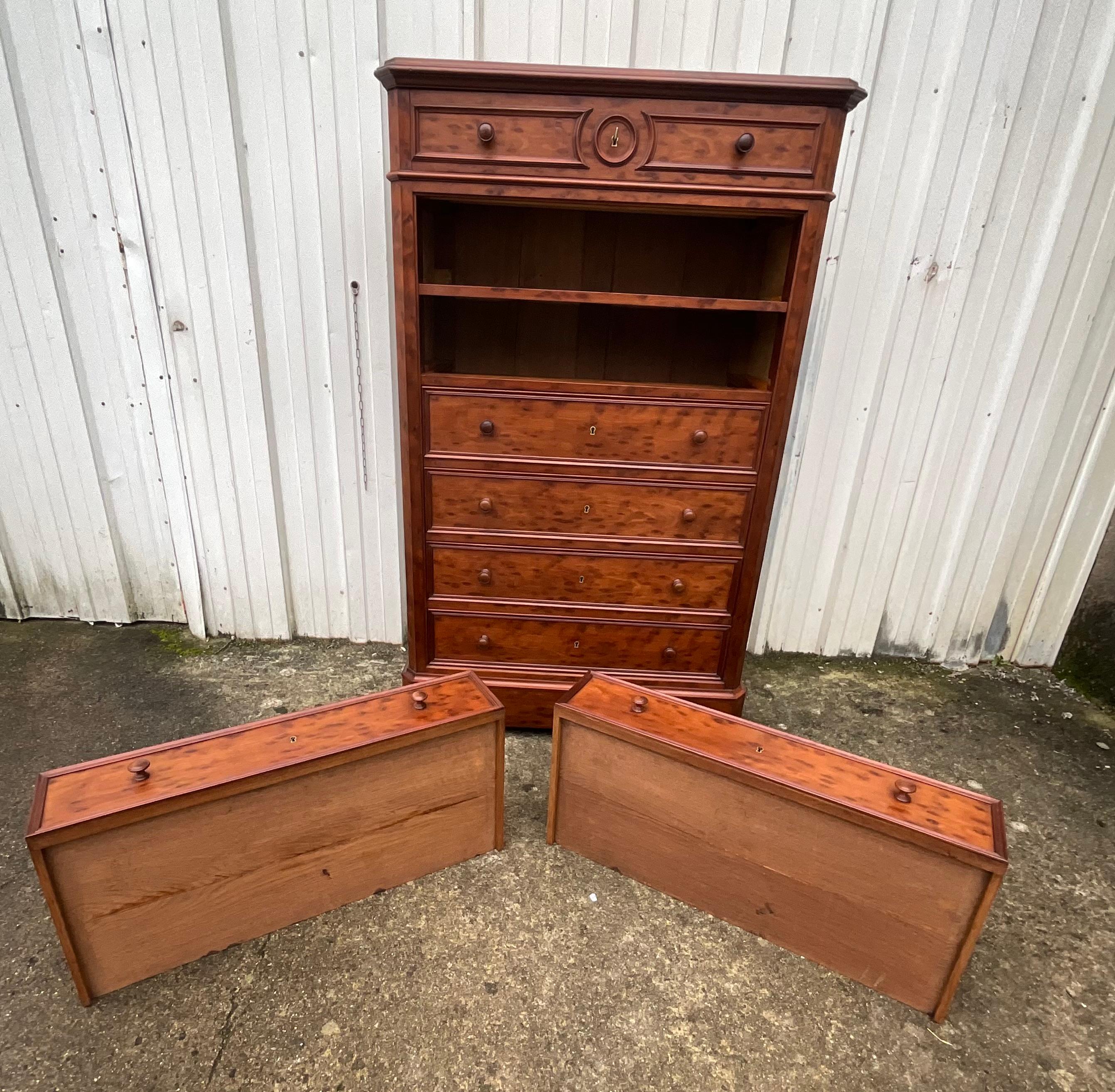 Louis Philippe Style Speckled Mahogany Weekly Chest, Late 19th Century 14