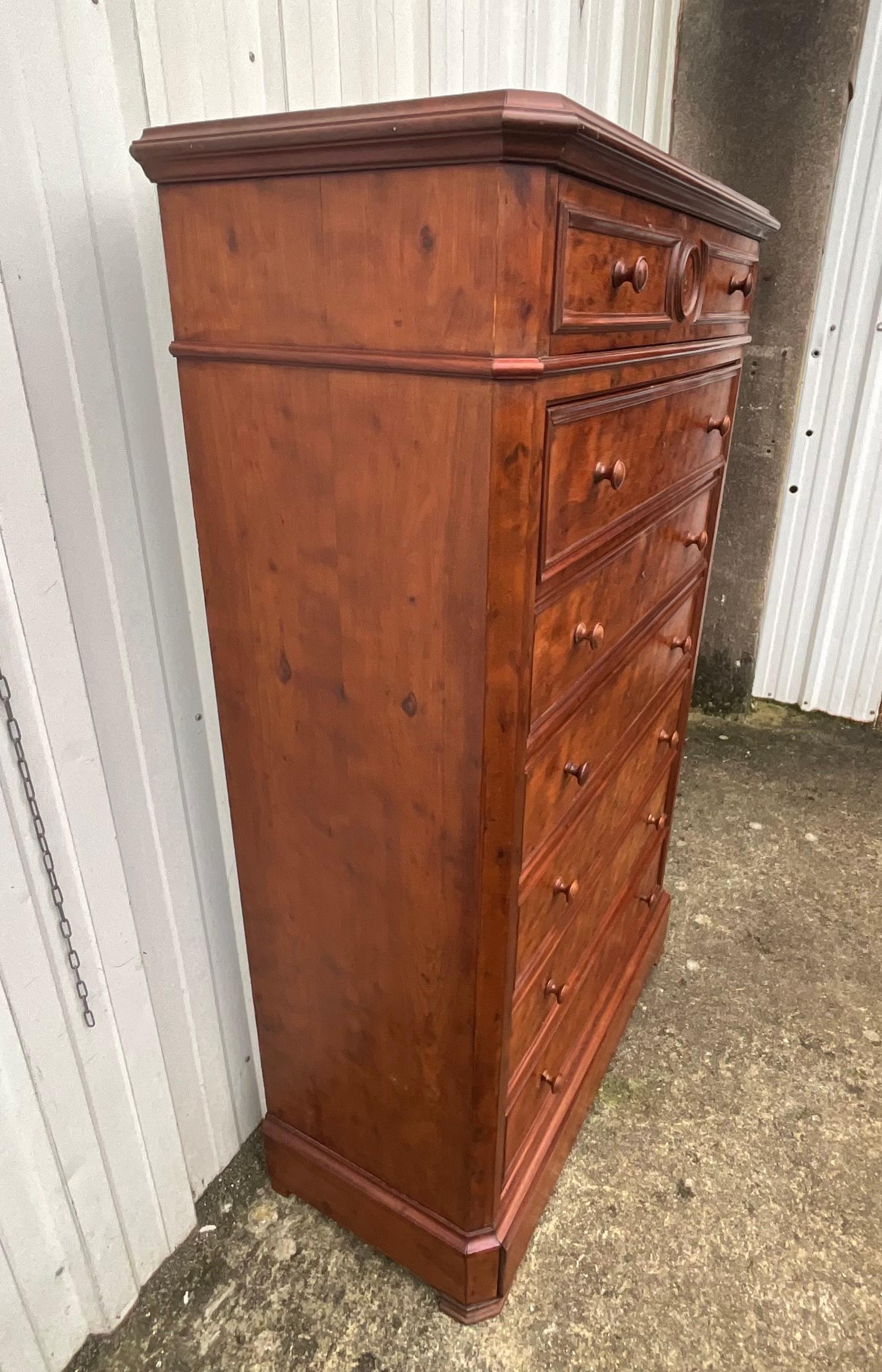 French Louis Philippe Style Speckled Mahogany Weekly Chest, Late 19th Century