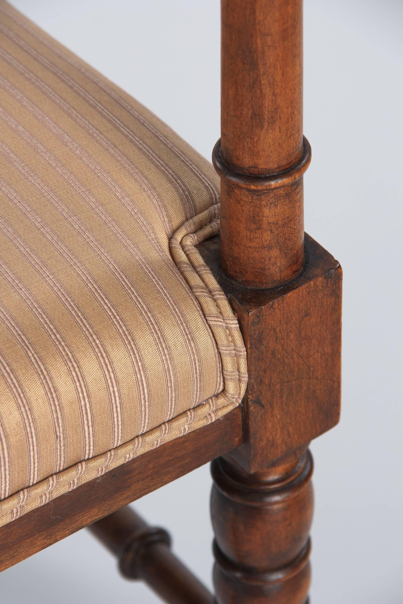 20th Century French Louis Philippe Style Walnut Upholstered Bench, Early 1900s