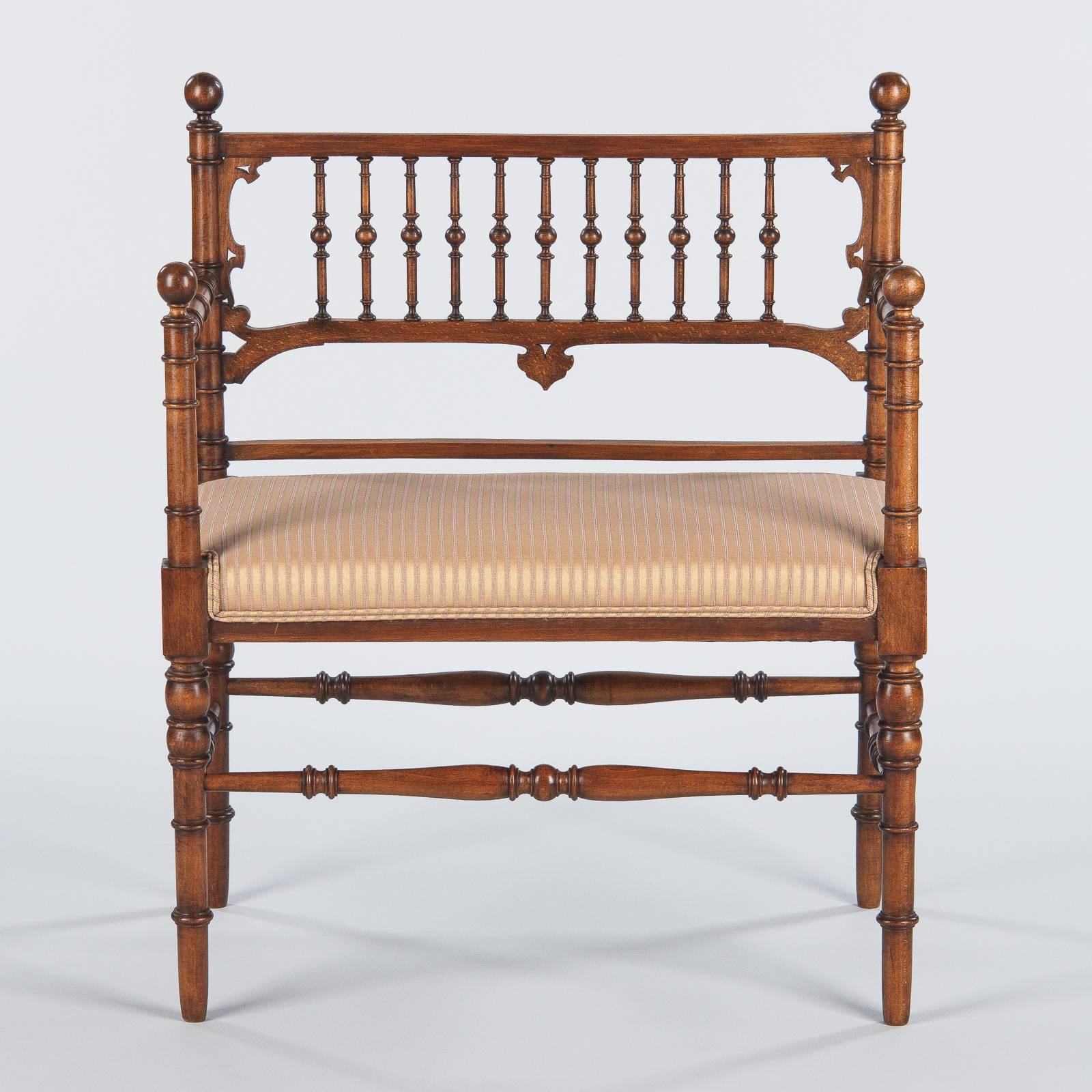 Fabric French Louis Philippe Style Walnut Upholstered Bench, Early 1900s