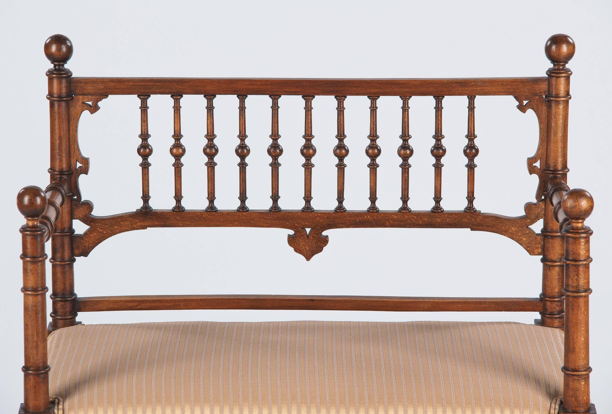 French Louis Philippe Style Walnut Upholstered Bench, Early 1900s 1