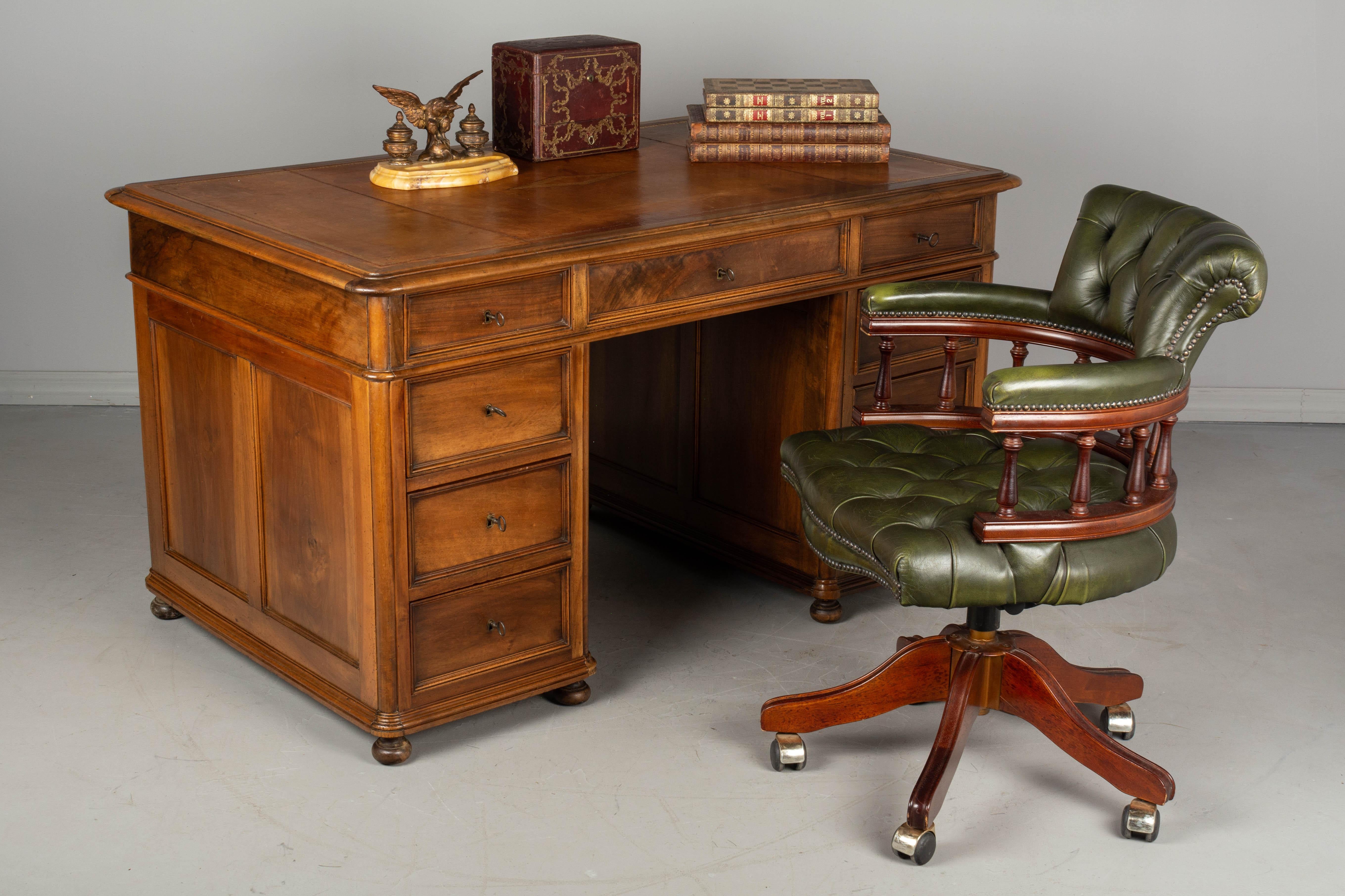 Louis Philippe Style Walnut Partners Desk and Chair Set 2