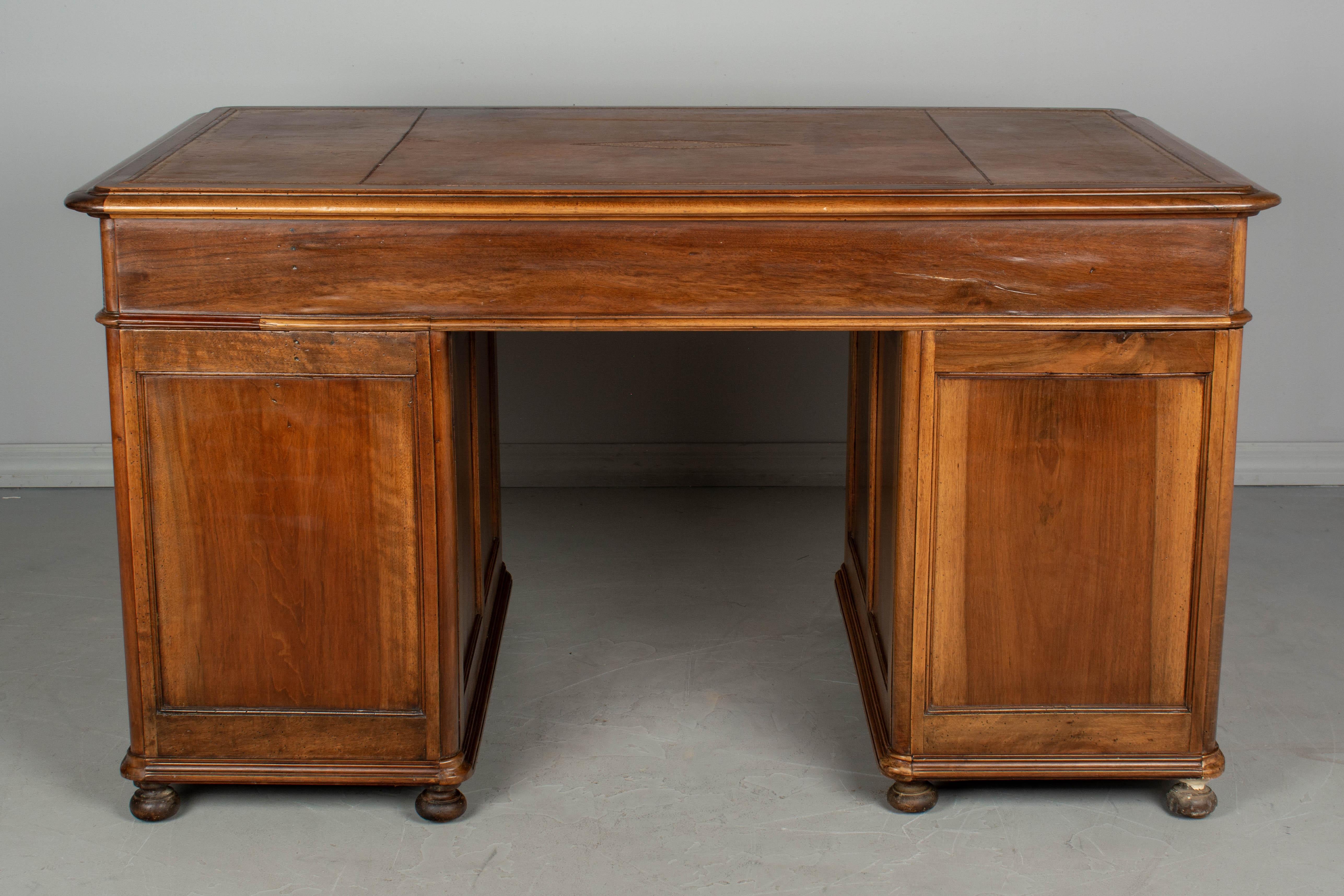 Louis Philippe Style Walnut Partners Desk and Chair Set In Good Condition In Winter Park, FL