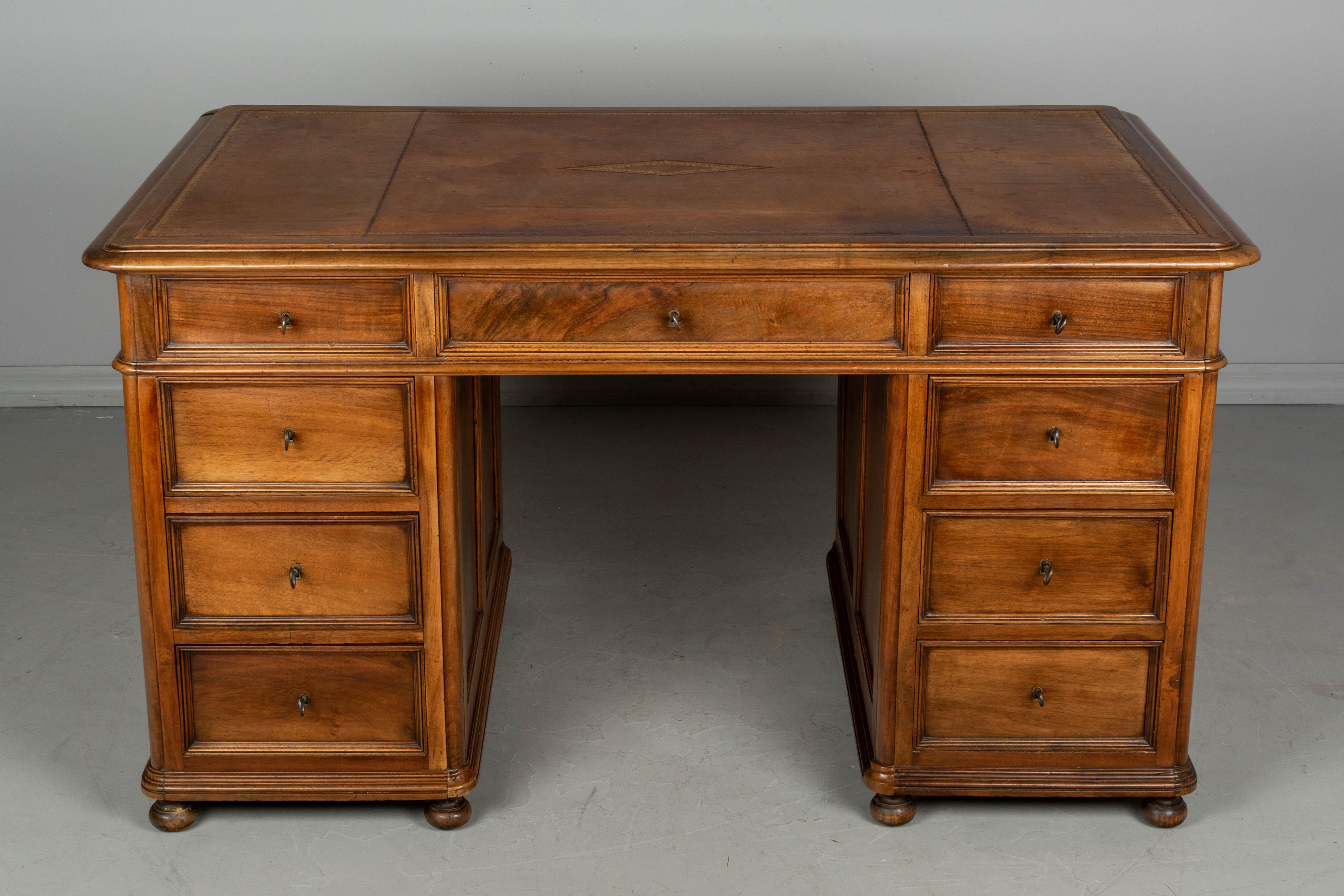 20th Century Louis Philippe Style Walnut Partners Desk and Chair Set