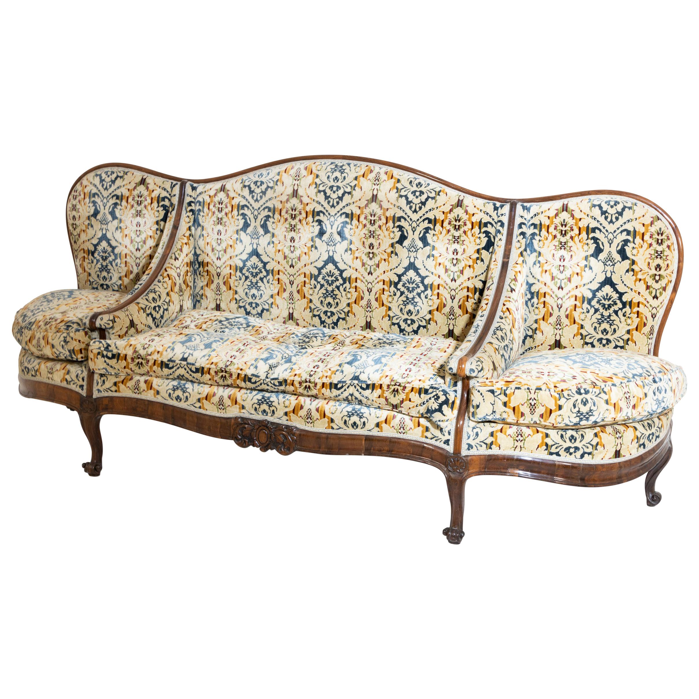 Louis Philippe Three-Seat Sofa, Walnut, Italy, 19th Century