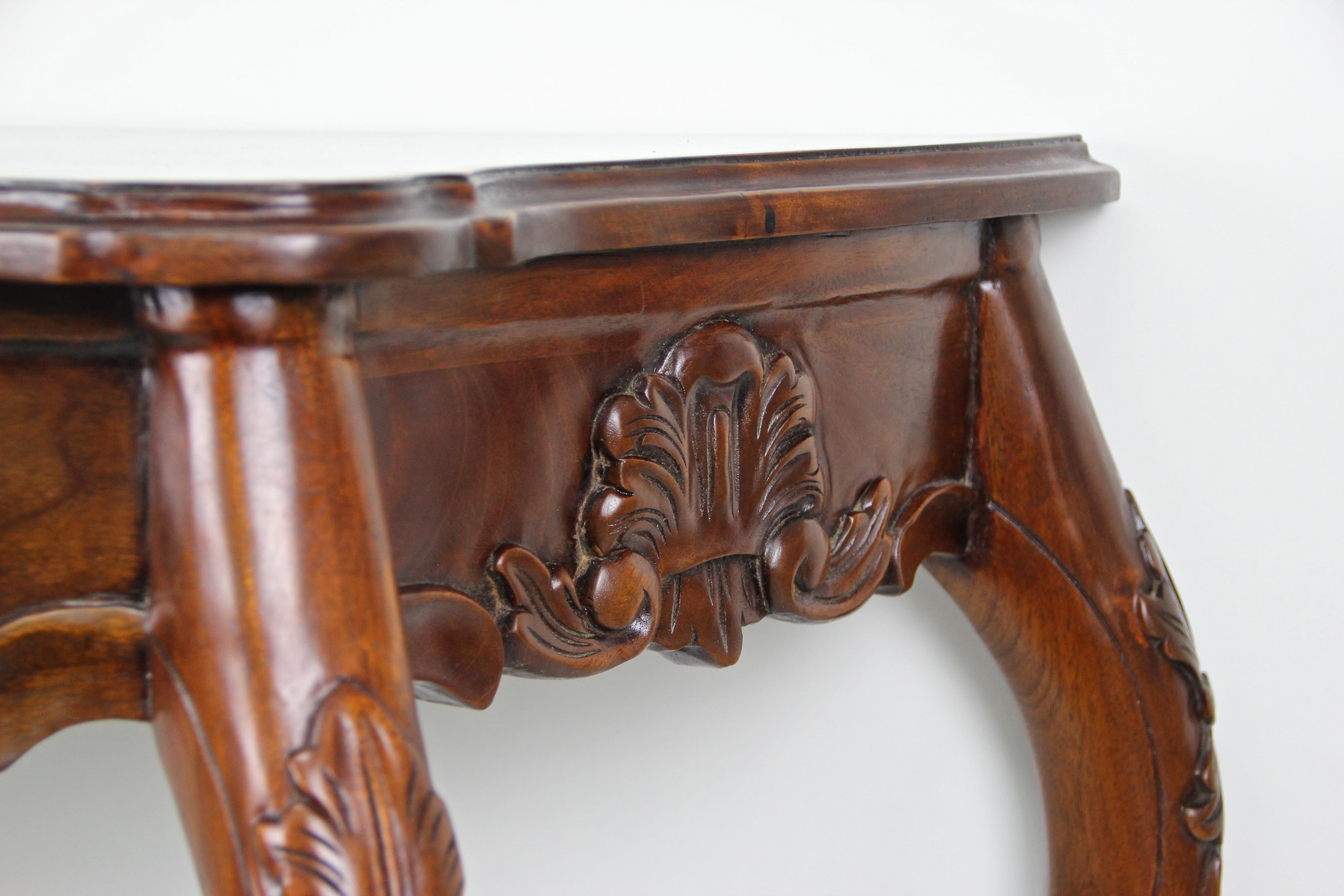 19th Century Louis Philippe Wall Console Nut Wood Hand Carved, Austria, circa 1860