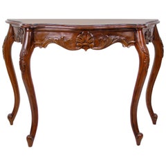 Louis Philippe Wall Console Nut Wood Hand Carved, Austria, circa 1860