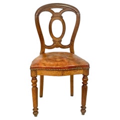 Antique Louis Philippe Walnut and Leather Side Chair