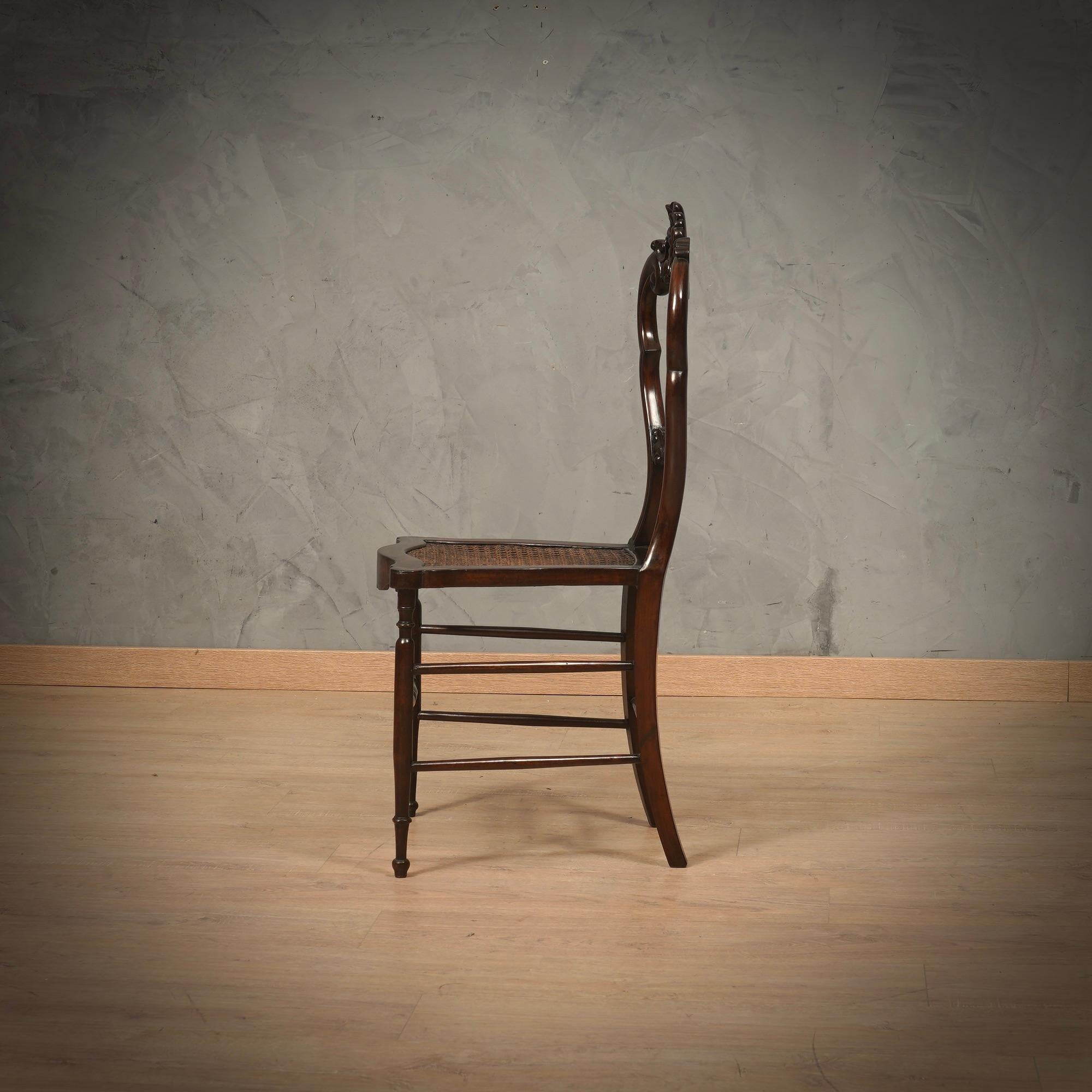Louis Philippe Walnut and Vienna Straw Italian Chairs, 1940 For Sale 3