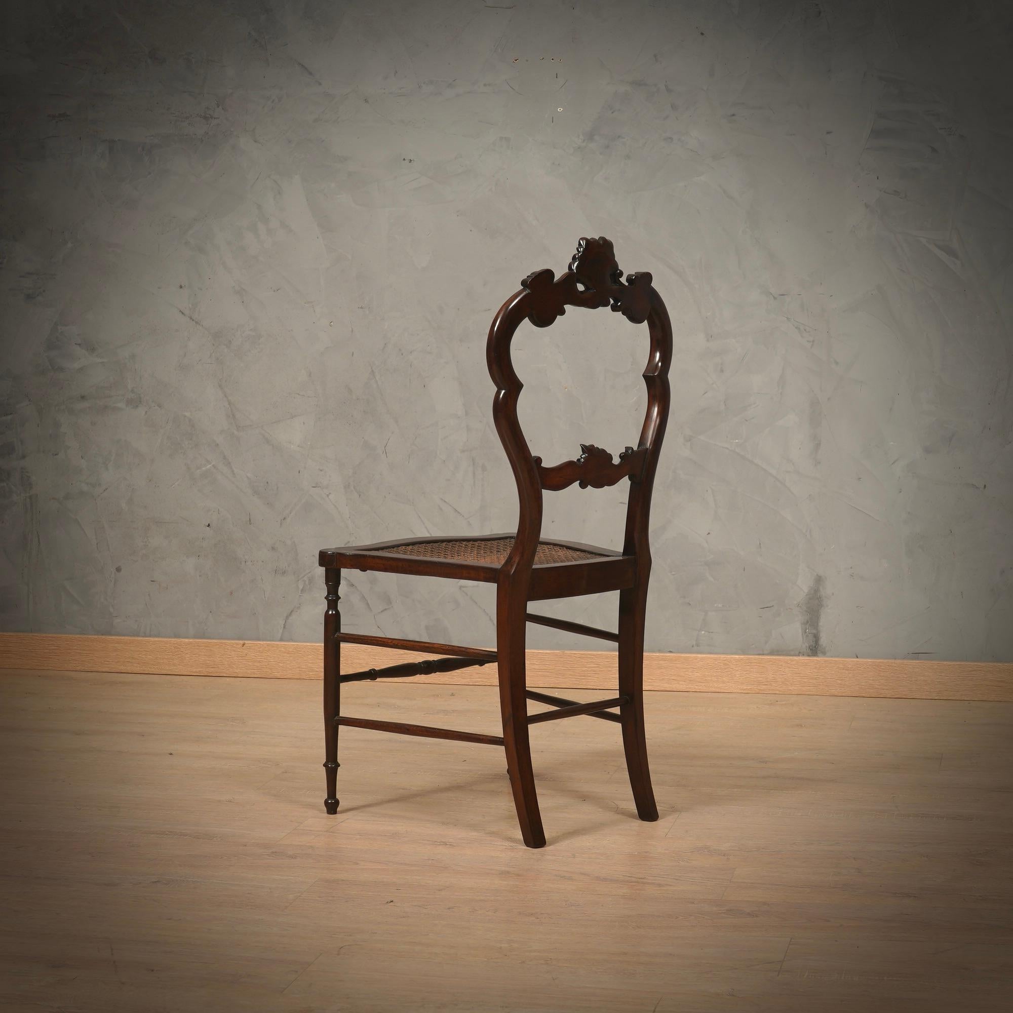 Louis Philippe Walnut and Vienna Straw Italian Chairs, 1940 For Sale 4