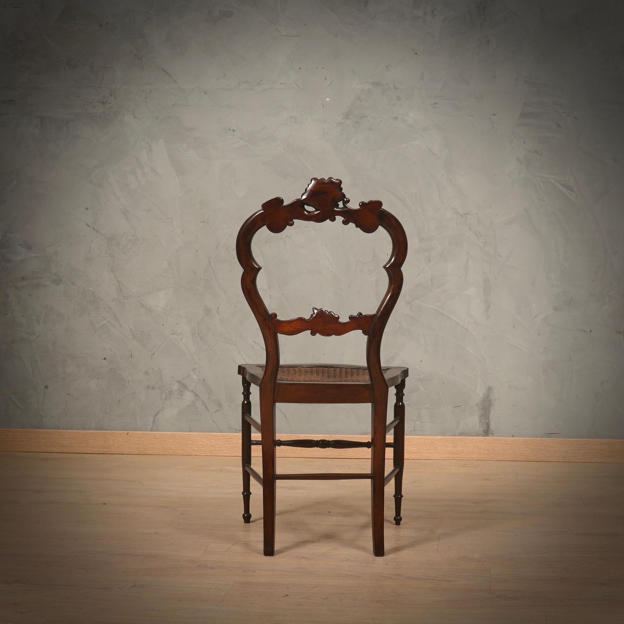 Louis Philippe Walnut and Vienna Straw Italian Chairs, 1940 For Sale 5