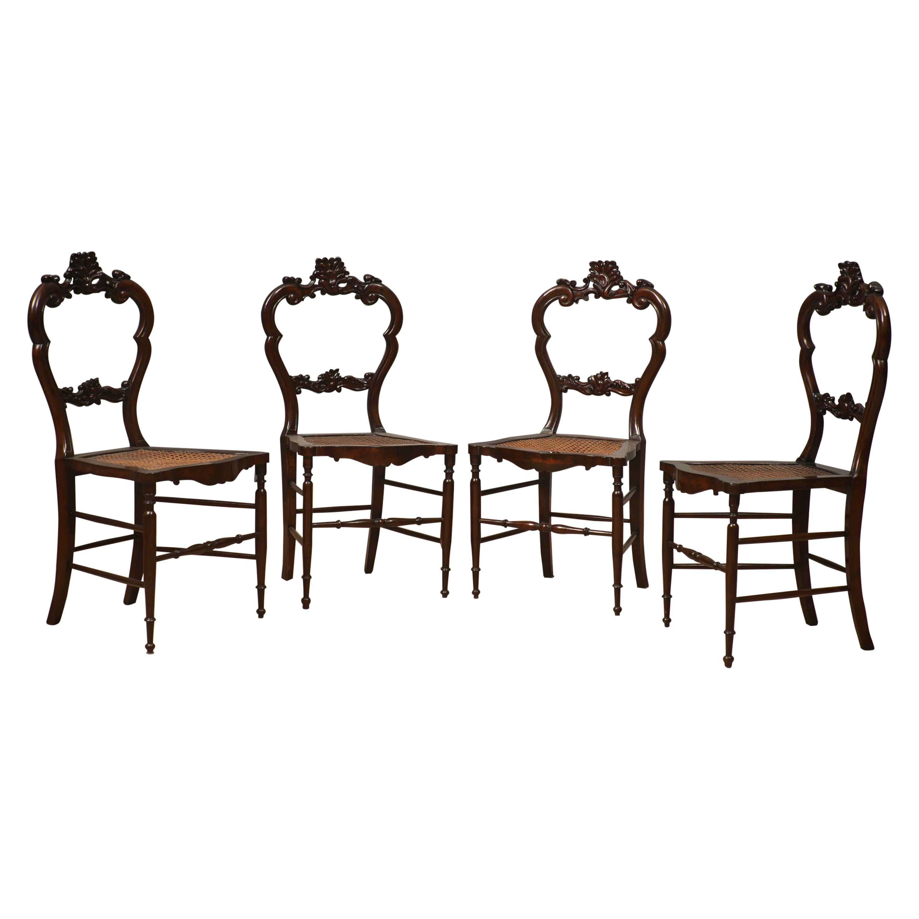 Louis Philippe Walnut and Vienna Straw Italian Chairs, 1940 For Sale