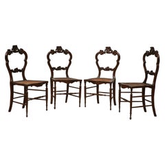Vintage Louis Philippe Walnut and Vienna Straw Italian Chairs, 1940