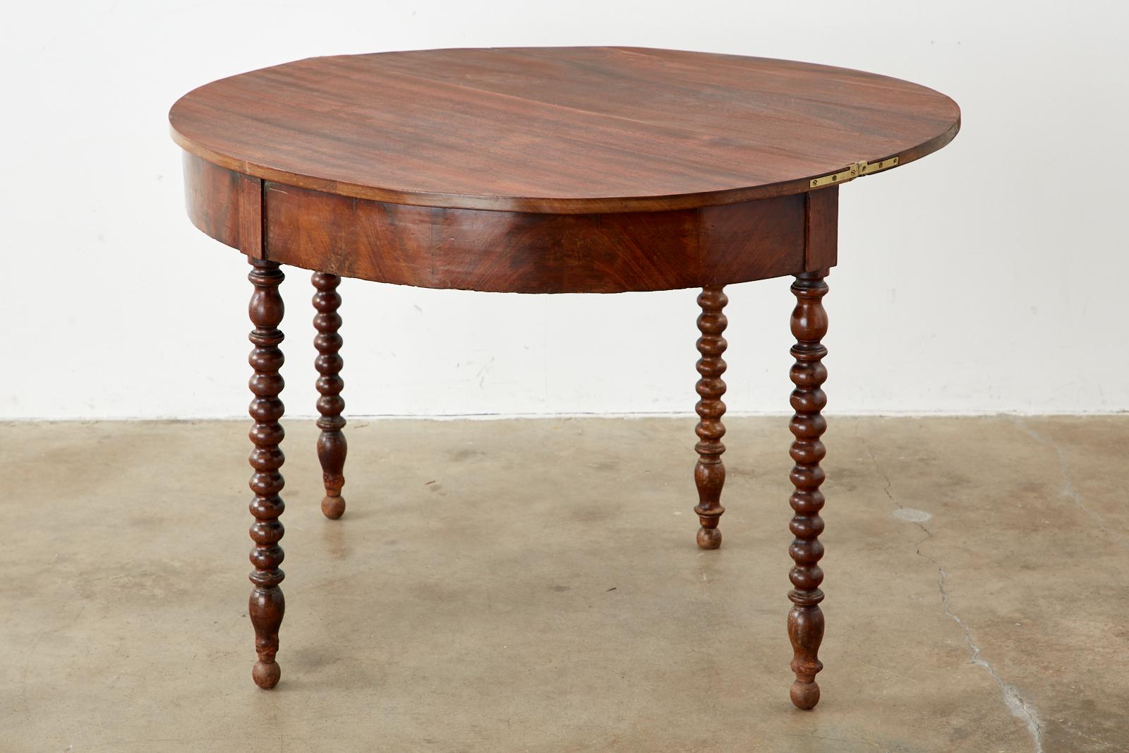 Hand-Crafted Louis Philippe Walnut Flip Top Demilune Game Table Console