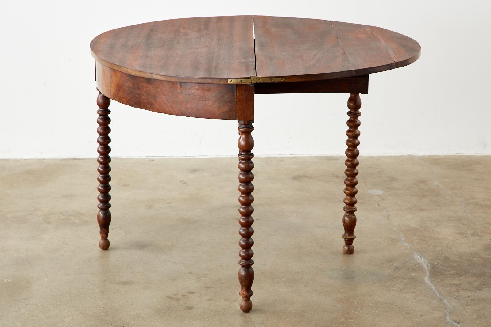 19th Century Louis Philippe Walnut Flip Top Demilune Game Table Console