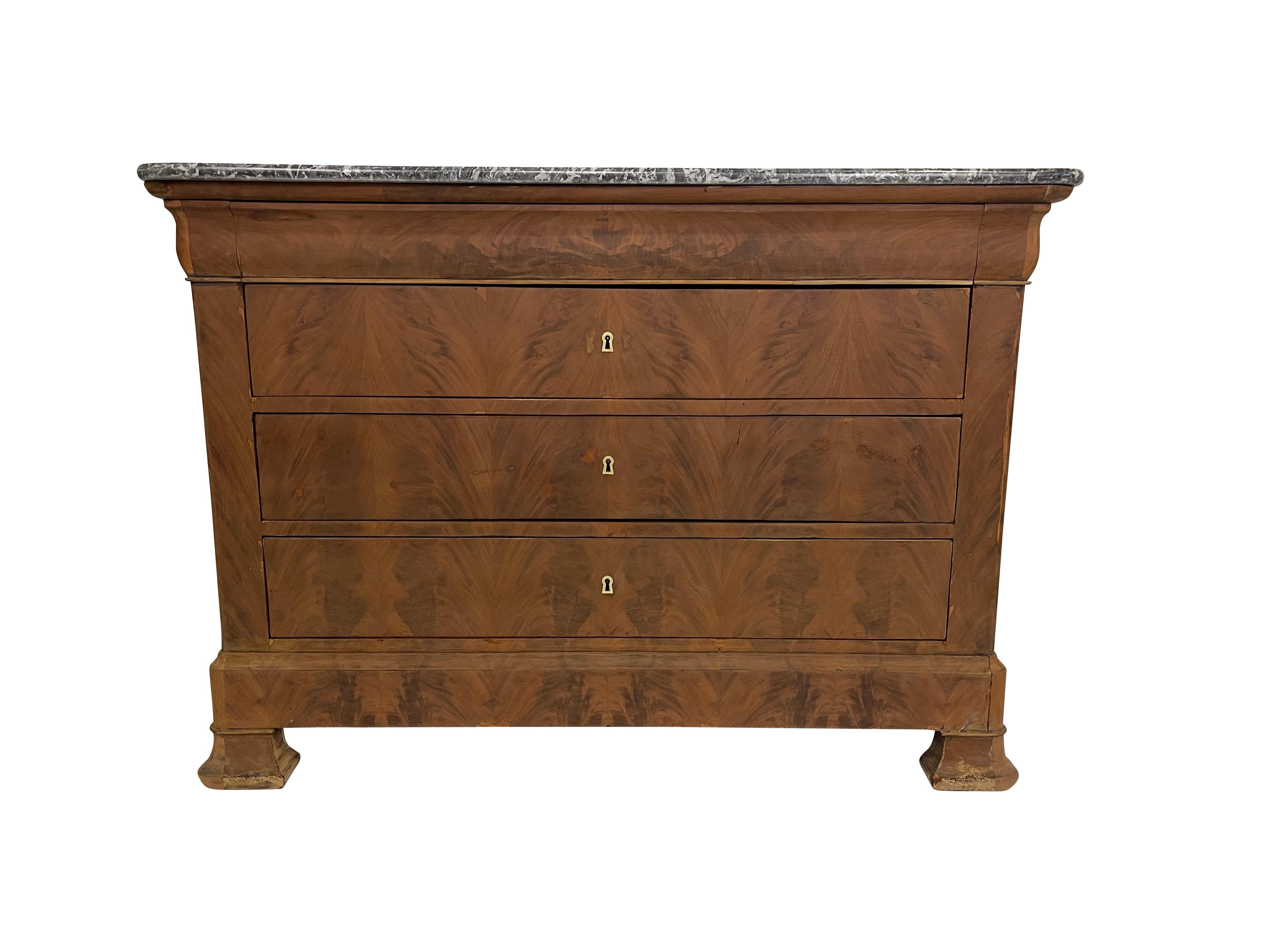 Louis Phillipe Commode in Bleached Burled Walnut with Grey Marble Top For Sale 5