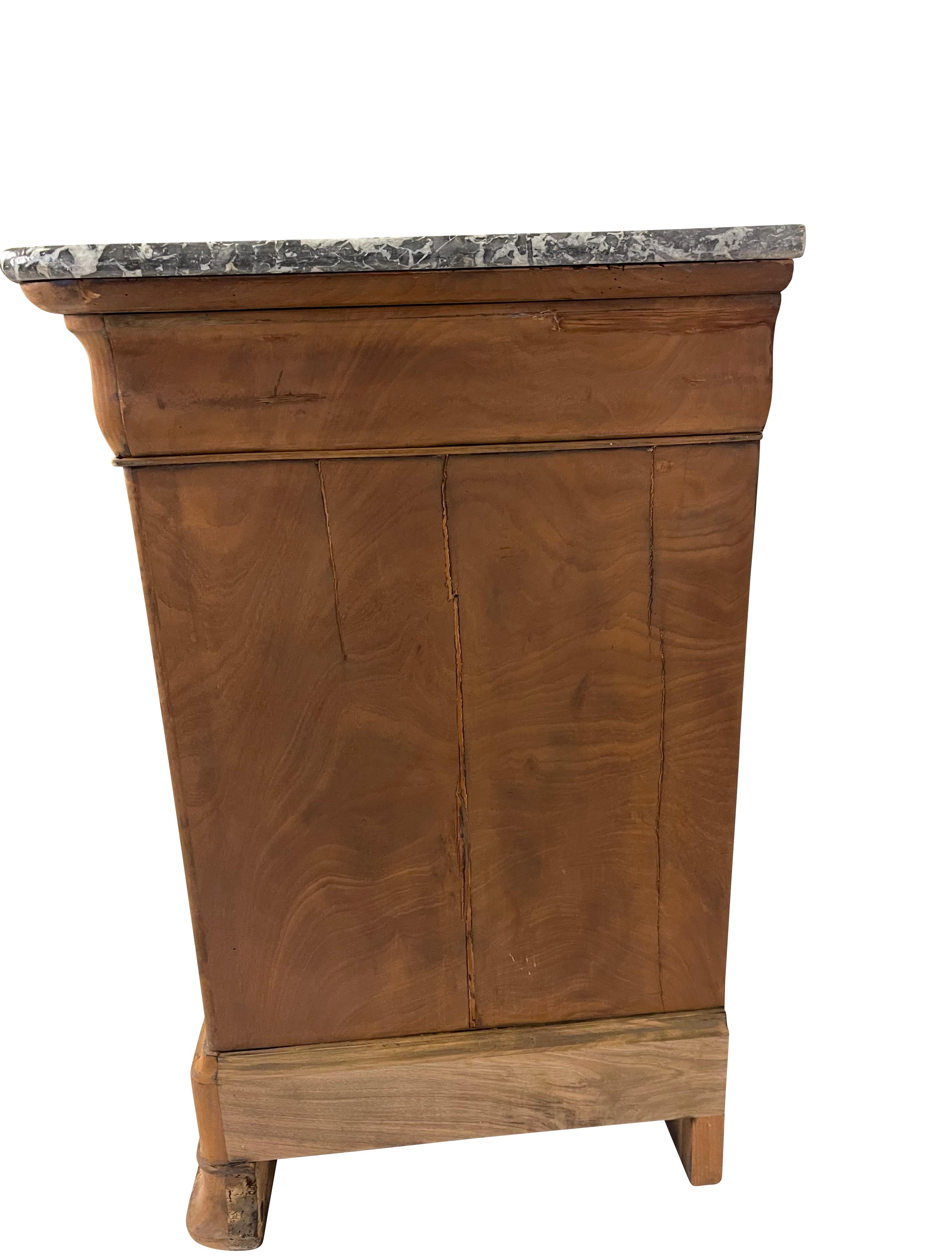 Louis Phillipe Commode in Bleached Burled Walnut with Grey Marble Top For Sale 2