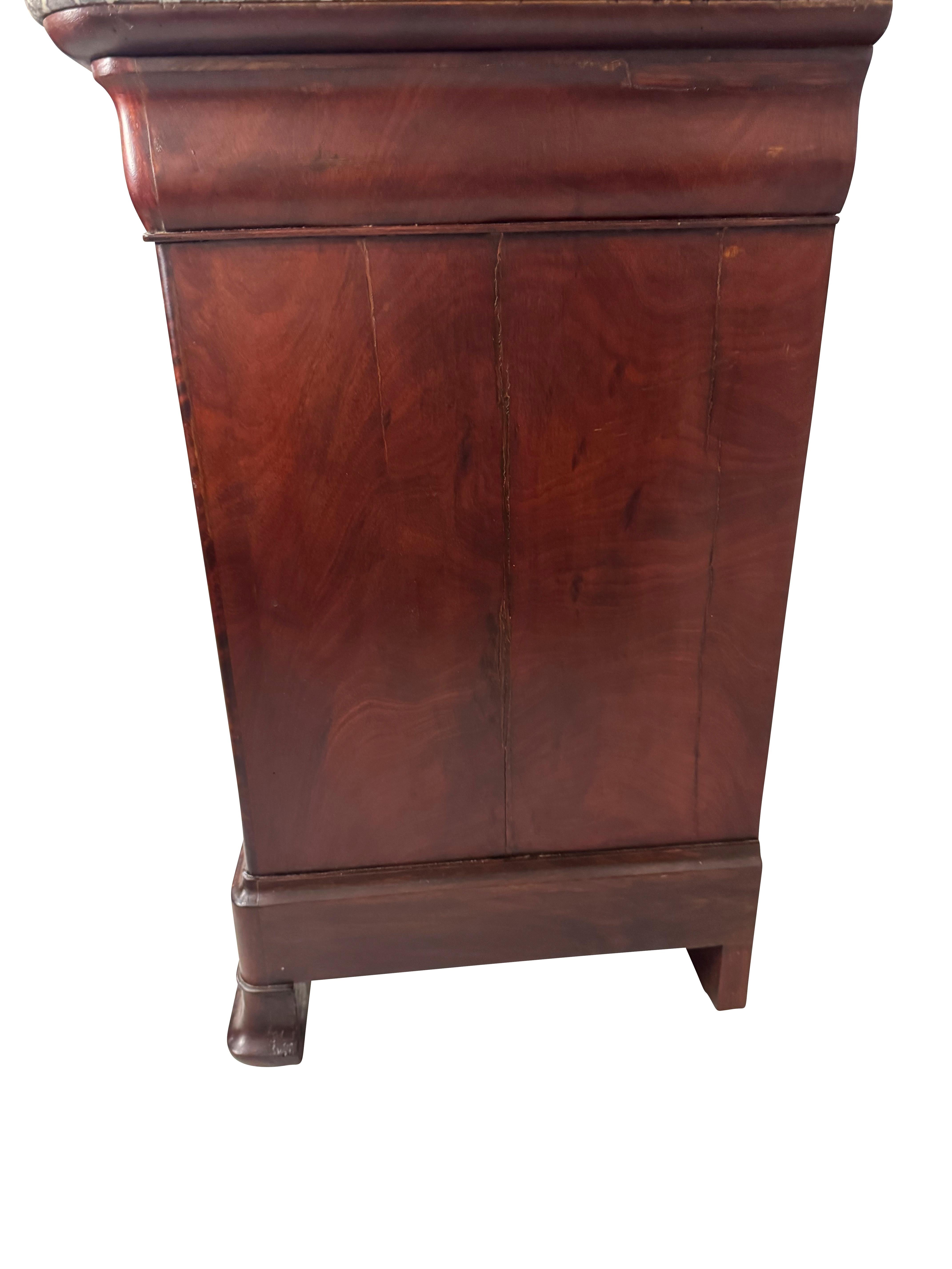 Louis Phillipe Commode in  Burled Walnut with Grey Marble Top For Sale 6