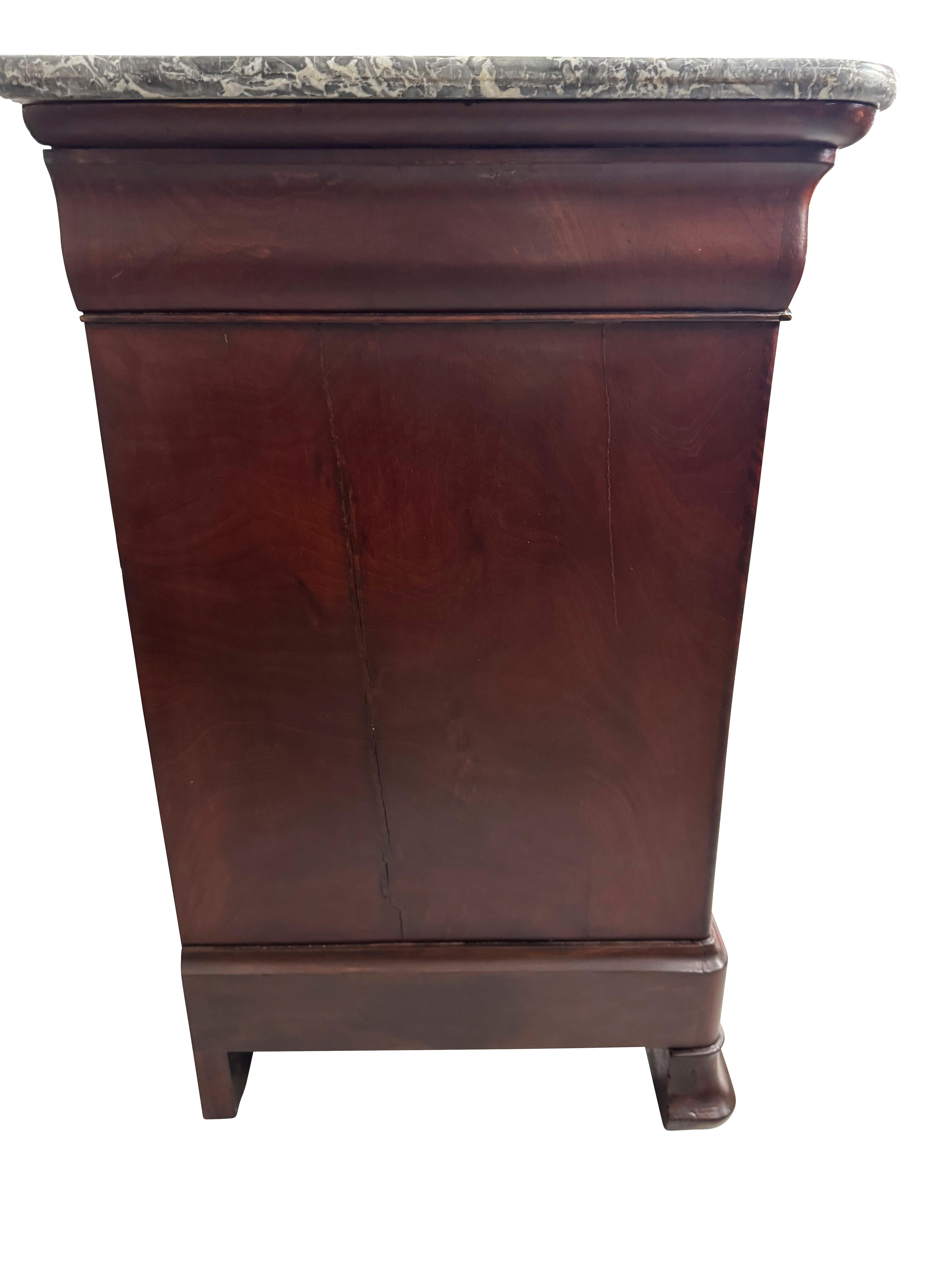 Louis Phillipe Commode in  Burled Walnut with Grey Marble Top For Sale 7