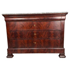 Louis Phillipe Commode in  Burled Walnut with Grey Marble Top