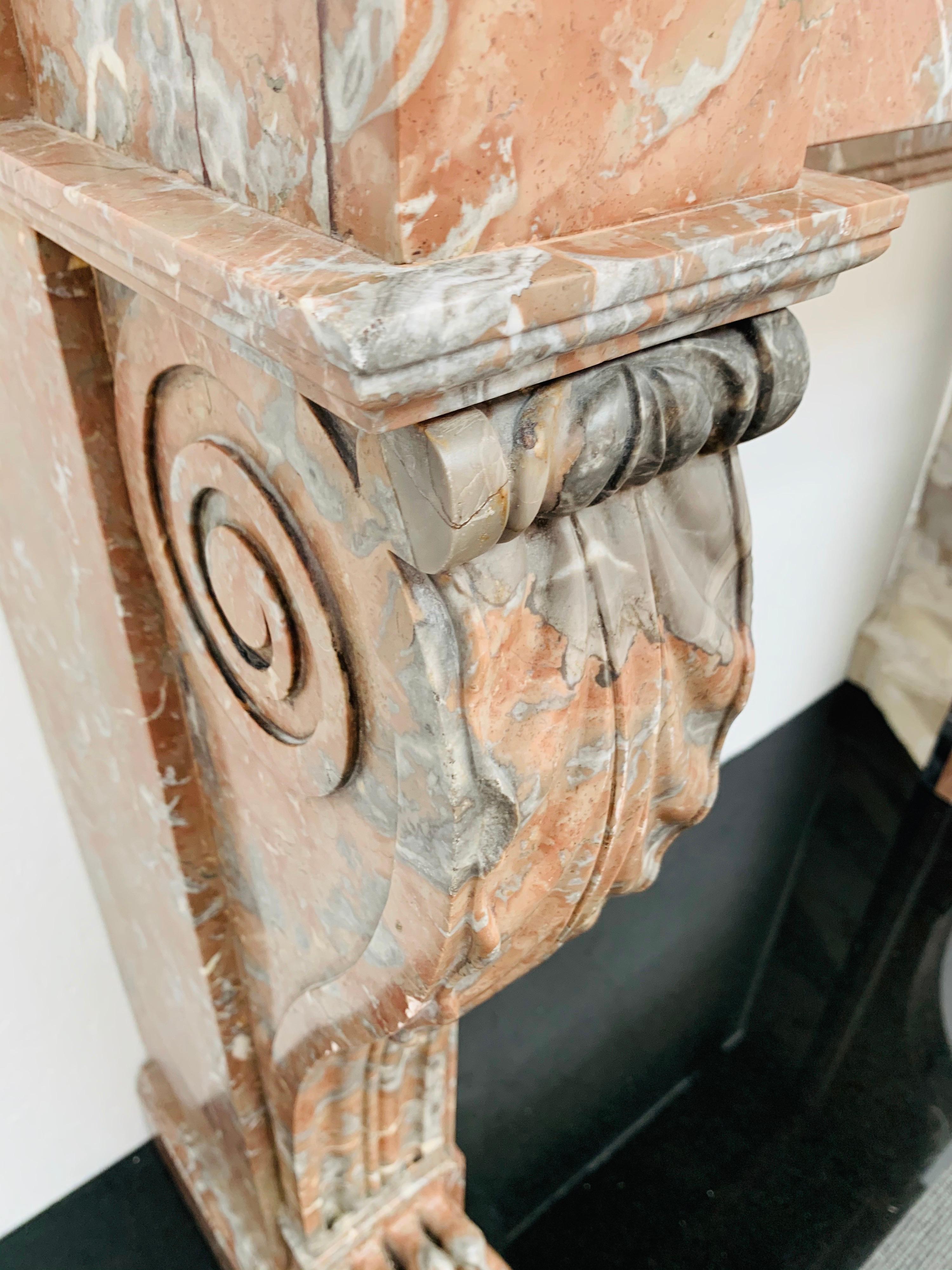 Louis Phillipe Rouge Marble Fireplace Mantlepiece For Sale 4