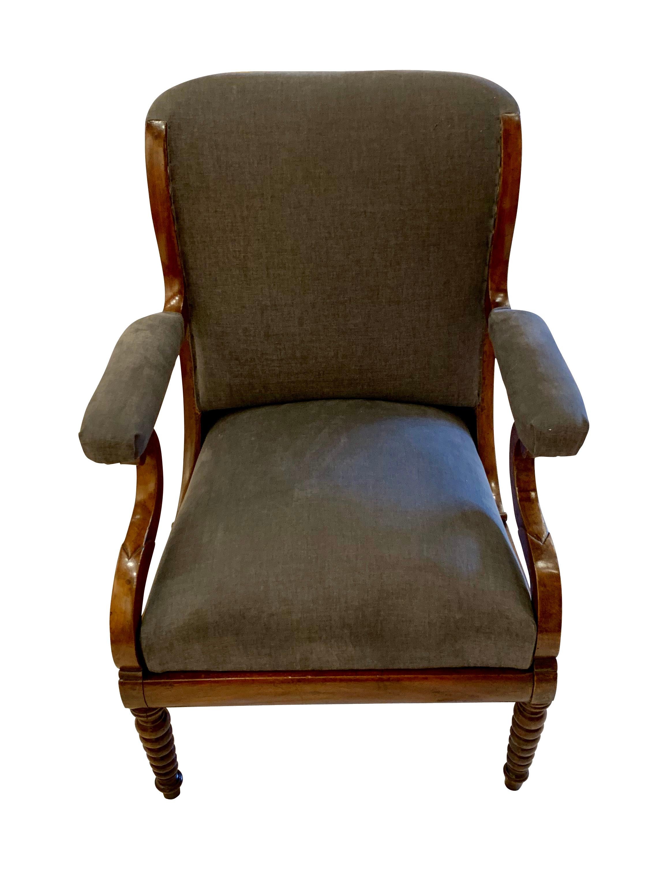 French Dark Grey Louis Phillipe Upholstered Side Chair, 19th Century, France