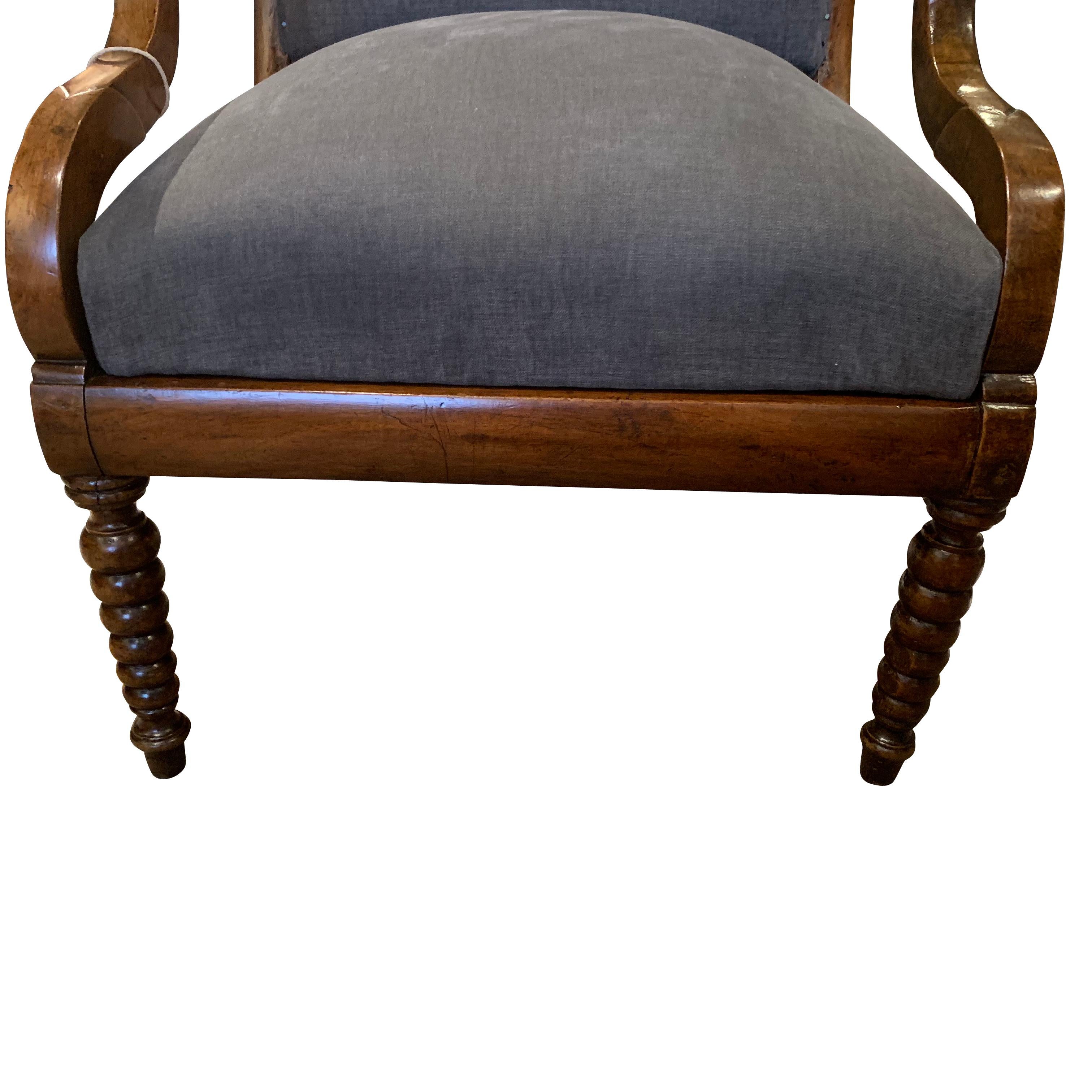 Dark Grey Louis Phillipe Upholstered Side Chair, 19th Century, France In Good Condition In New York, NY