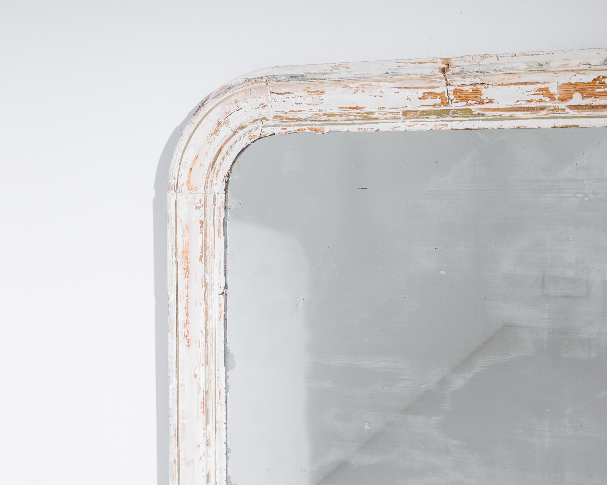 French Louis Phillipe White Patinated Wood Frame Mirror