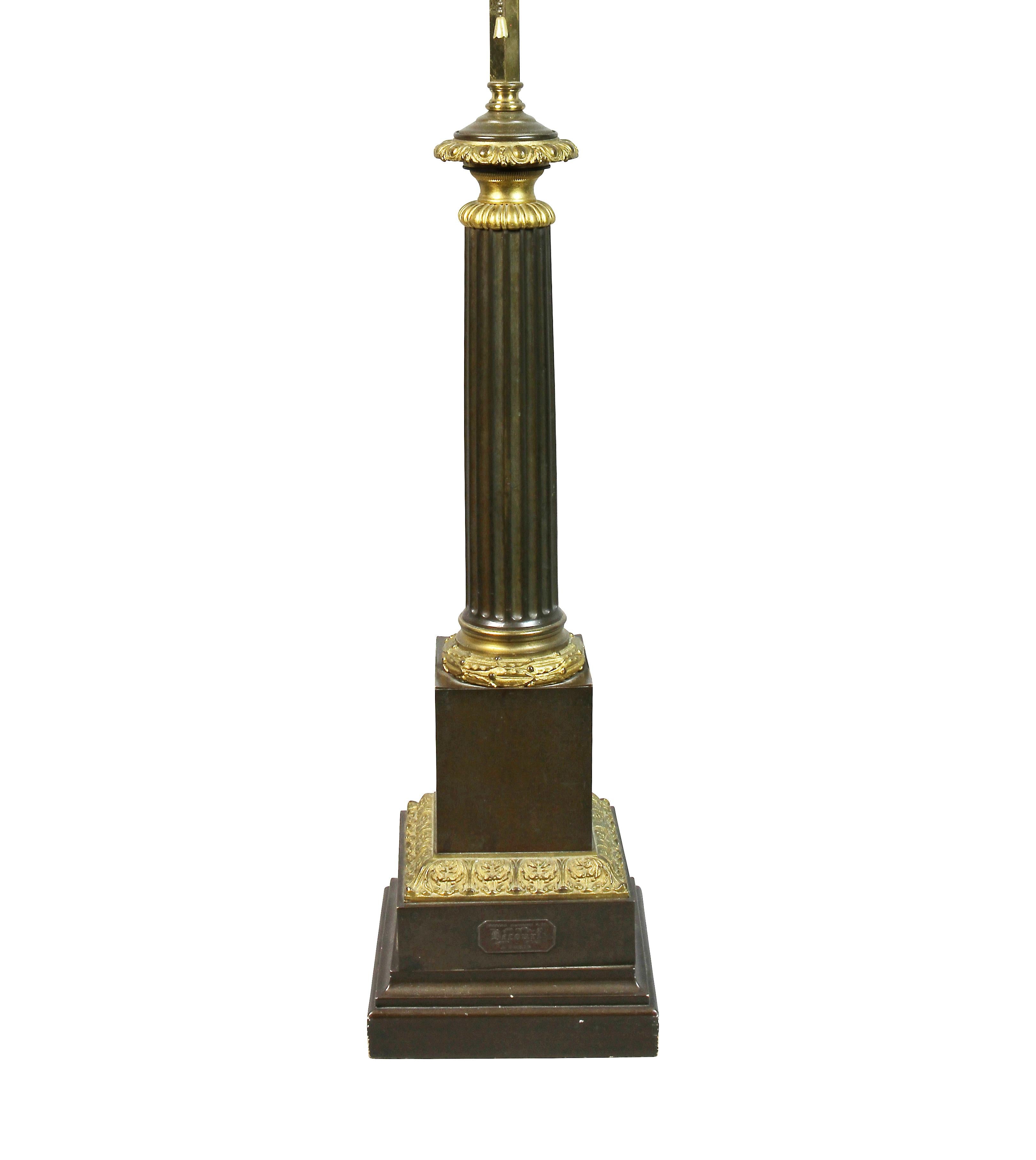 Empire Louis Phillippe Bronze Columnar Table Lamp By Decourt, Paris For Sale