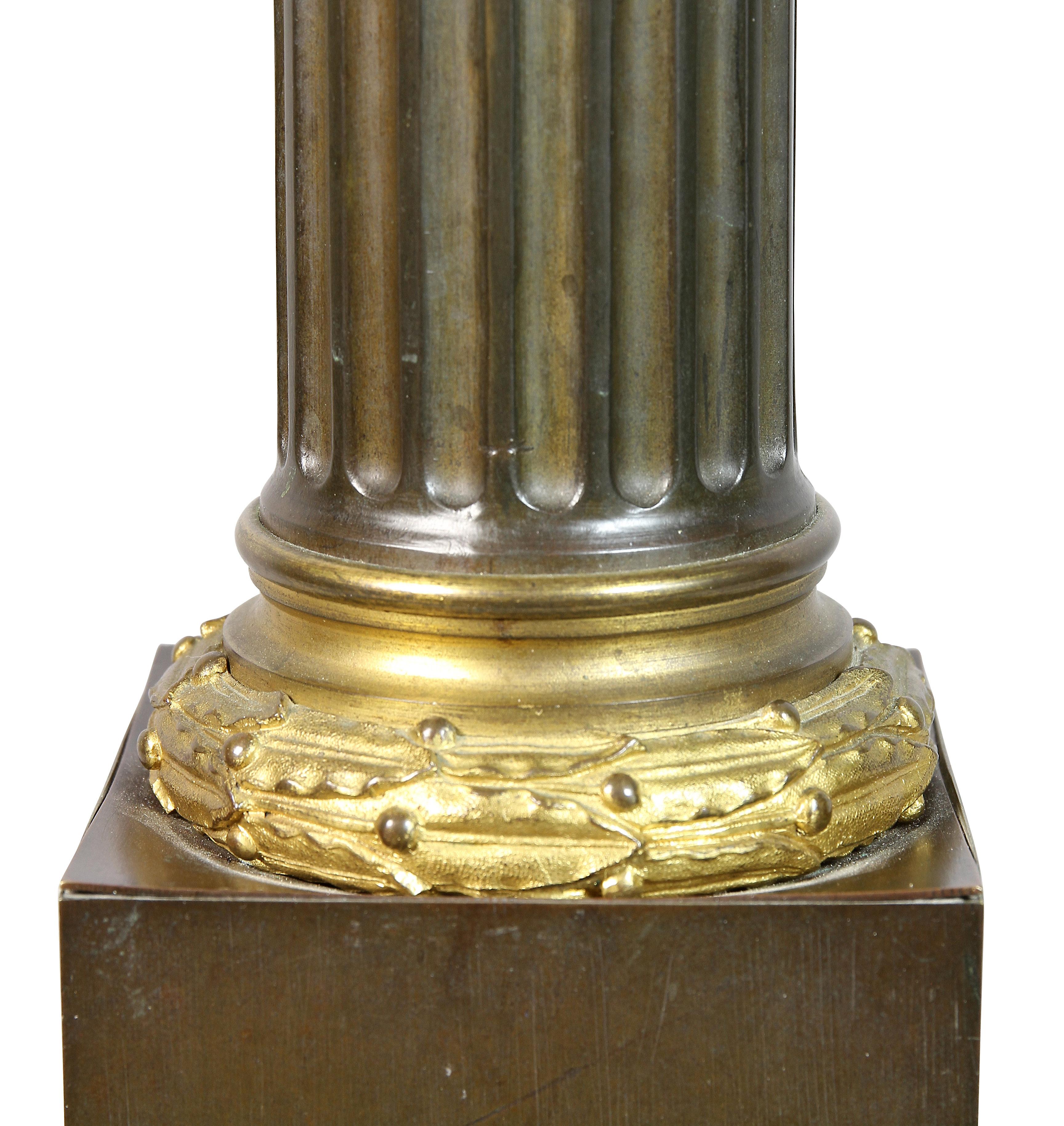 Louis Phillippe Bronze Columnar Table Lamp By Decourt, Paris In Good Condition For Sale In Essex, MA