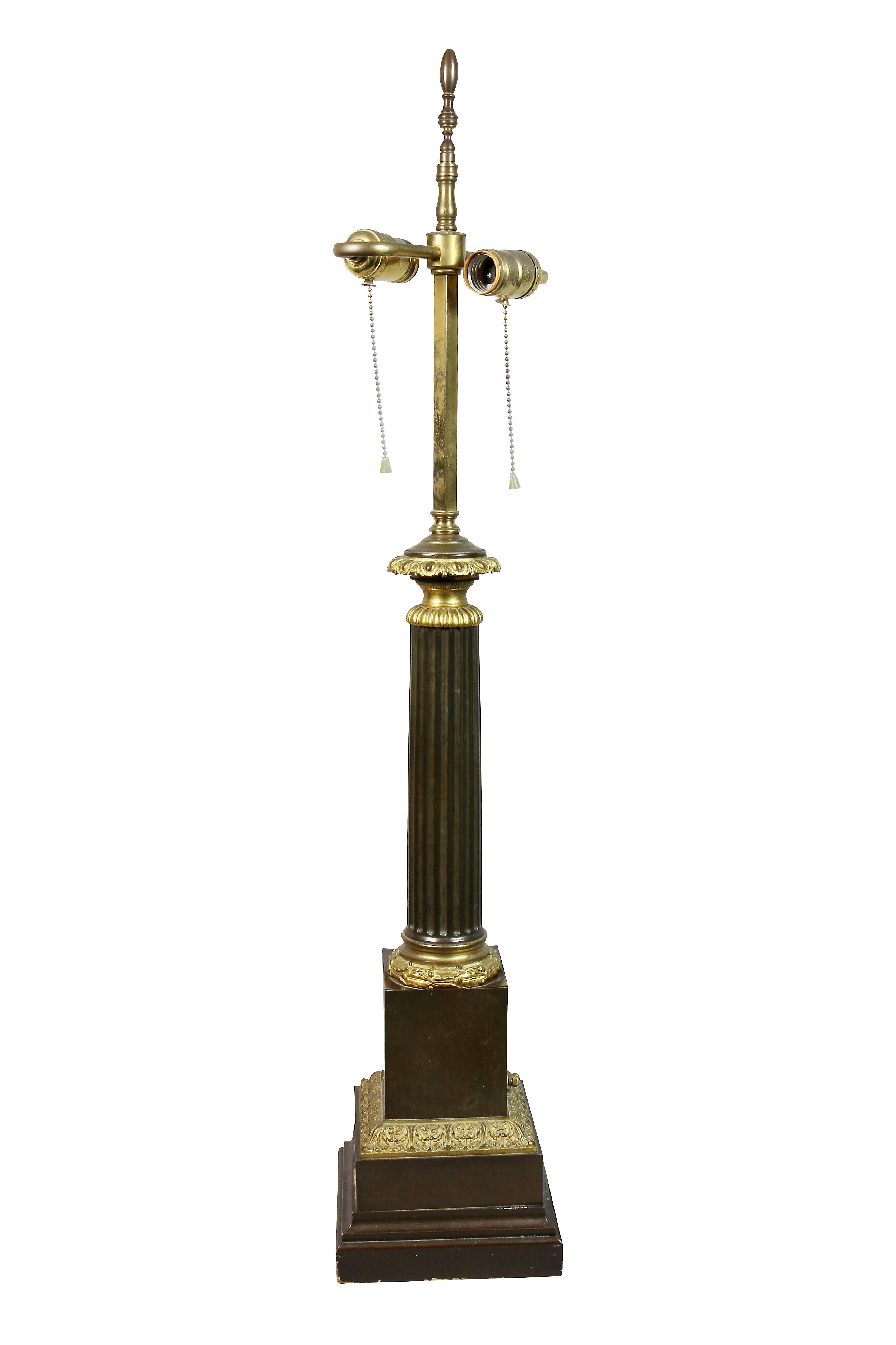 Louis Phillippe Bronze Columnar Table Lamp By Decourt, Paris For Sale 1