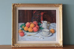 Mid-century vintage still life oil painting by French artist Louis Pierre Amiel