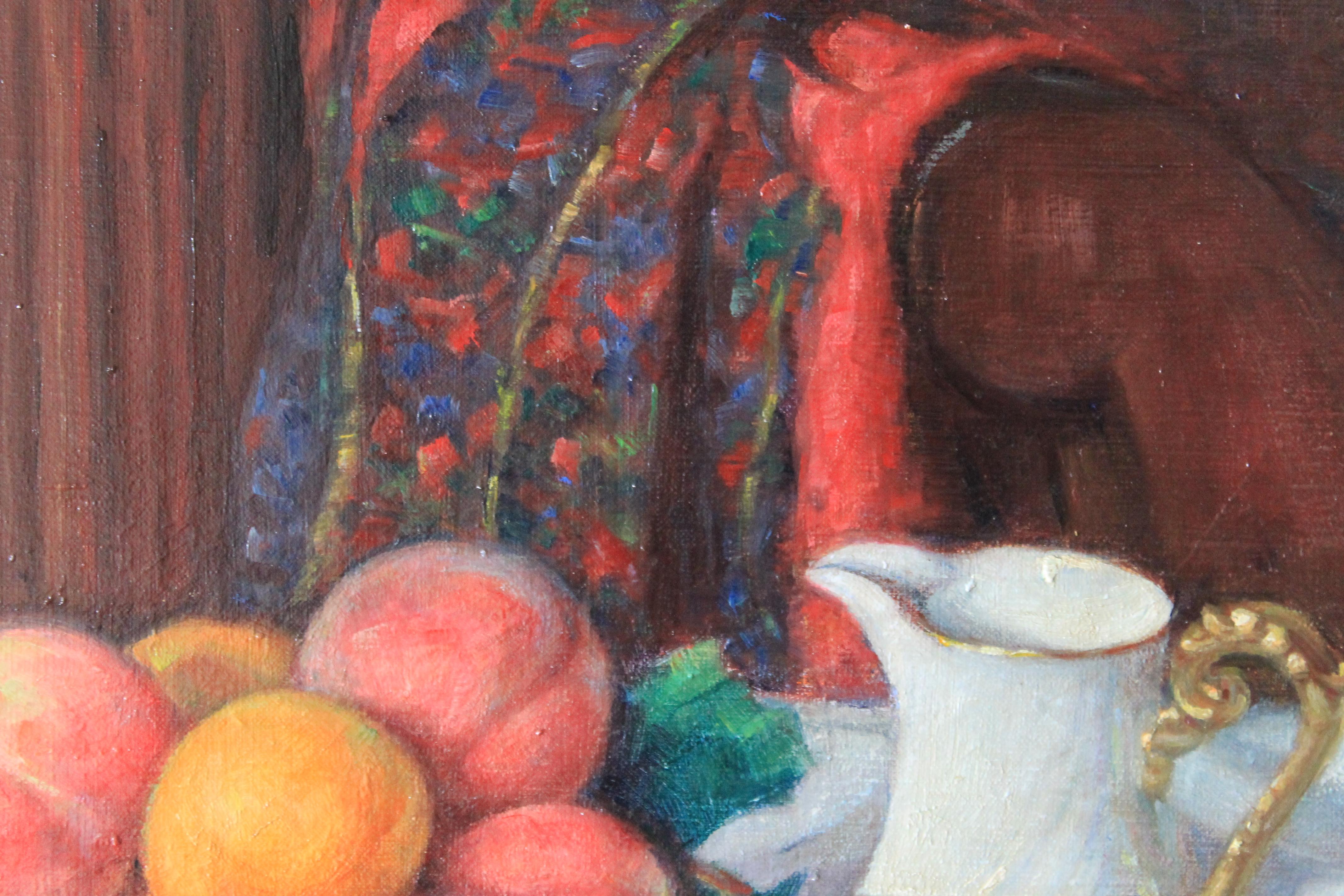 Bodegón al óleo vintage de mediados de siglo del artista francés Louis Pierre Amiel 3