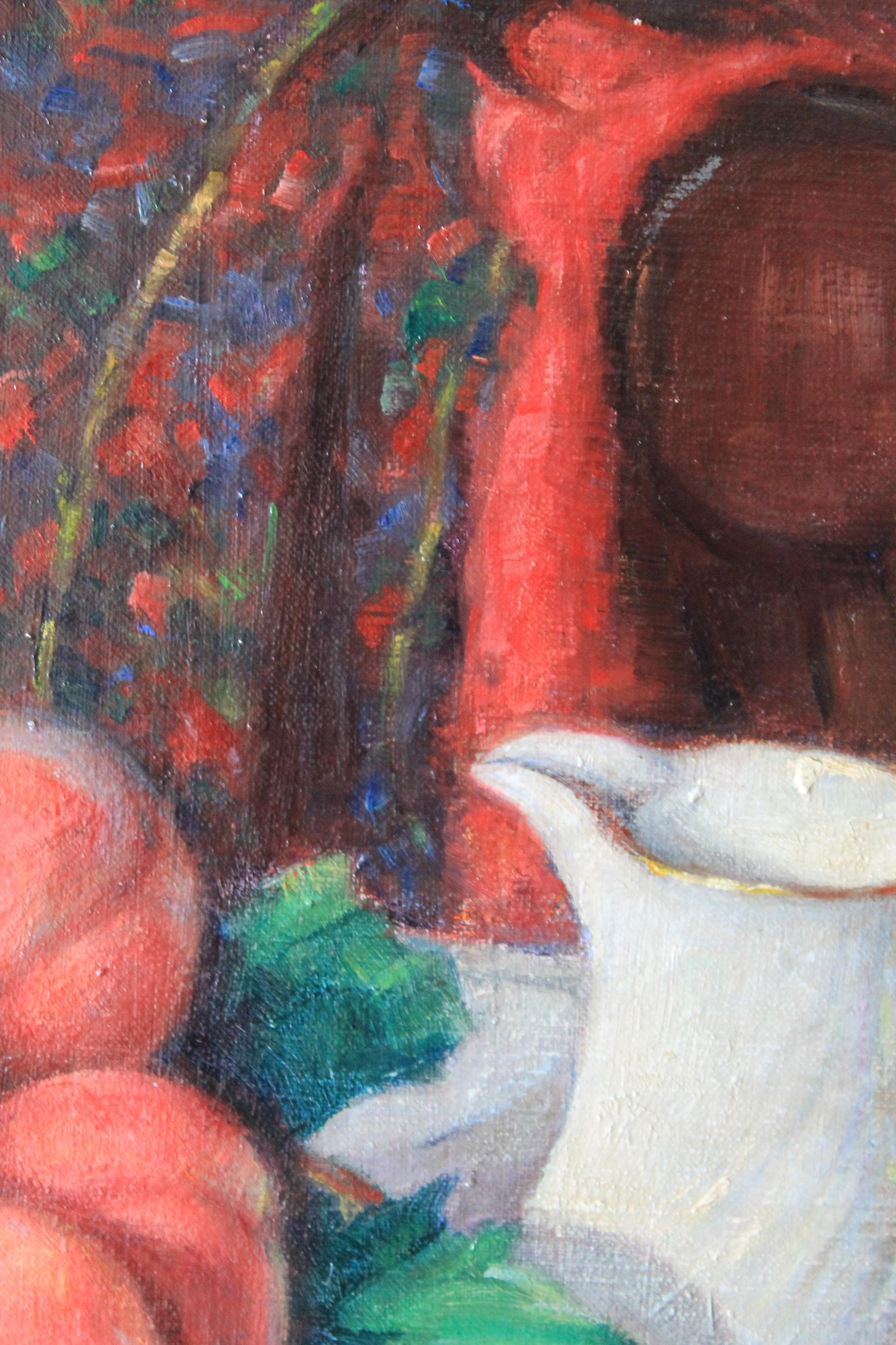 Bodegón al óleo vintage de mediados de siglo del artista francés Louis Pierre Amiel 5