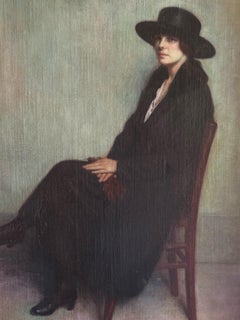 Ritratto di donna, Signora con cappotto nero e cappello, olio su tela, Scuola di Parigi, anni '10 del Novecento