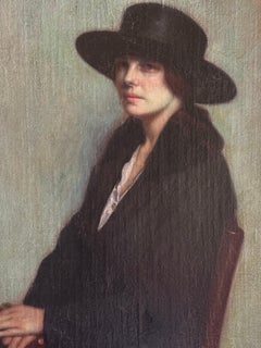 Portrait d'une femme, Dame au manteau noir et au chapeau, huile sur toile, École de Paris, années 1910