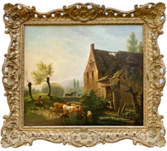 Antique 'Landscape with Shepherds and Animals' by Louis - Pierre Verwée ( 1807 – 1877 )