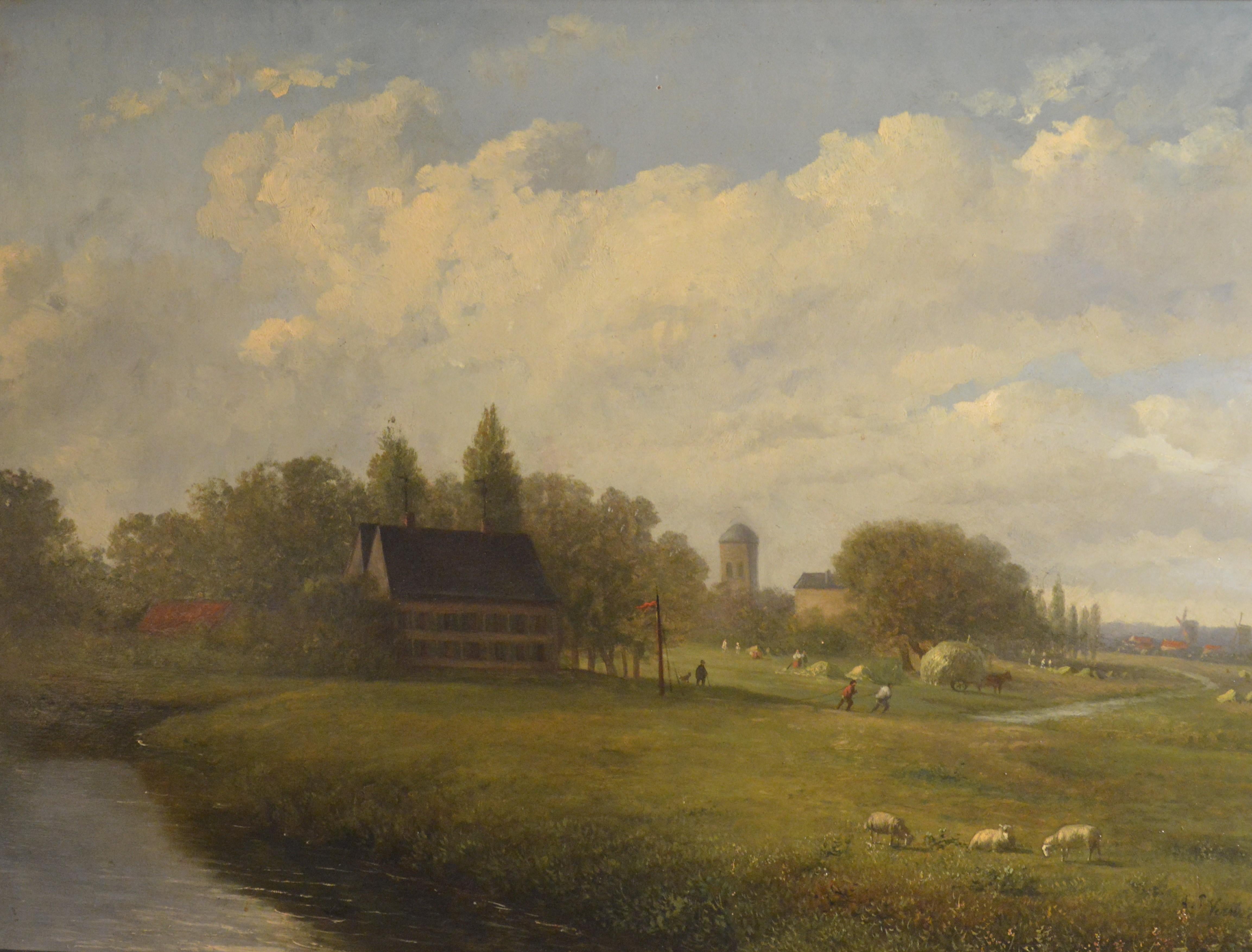 pastoral landscape - Landscape Painting Grigio di Louis Pierre Verwee 